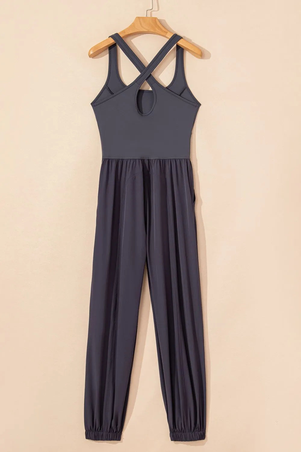 SYNZ Cutout Square Neck Wide Strap Active Jumpsuit