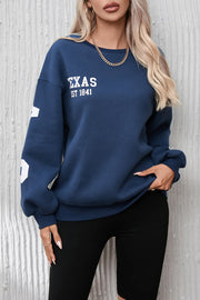 SYNZ Dark Blue / S Letter Graphic Round Neck Dropped Shoulder Sweatshirt