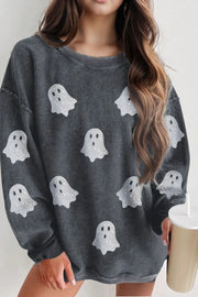 SYNZ Dark Gray / S Glitter Ghost Round Neck Long Sleeve Sweatshirt