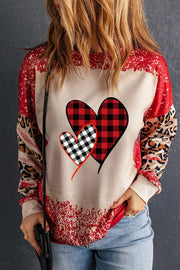 SYNZ Deep Red / S Heart Leopard Round Neck Sweatshirt