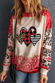 SYNZ Deep Red / S Heart Leopard Round Neck Sweatshirt