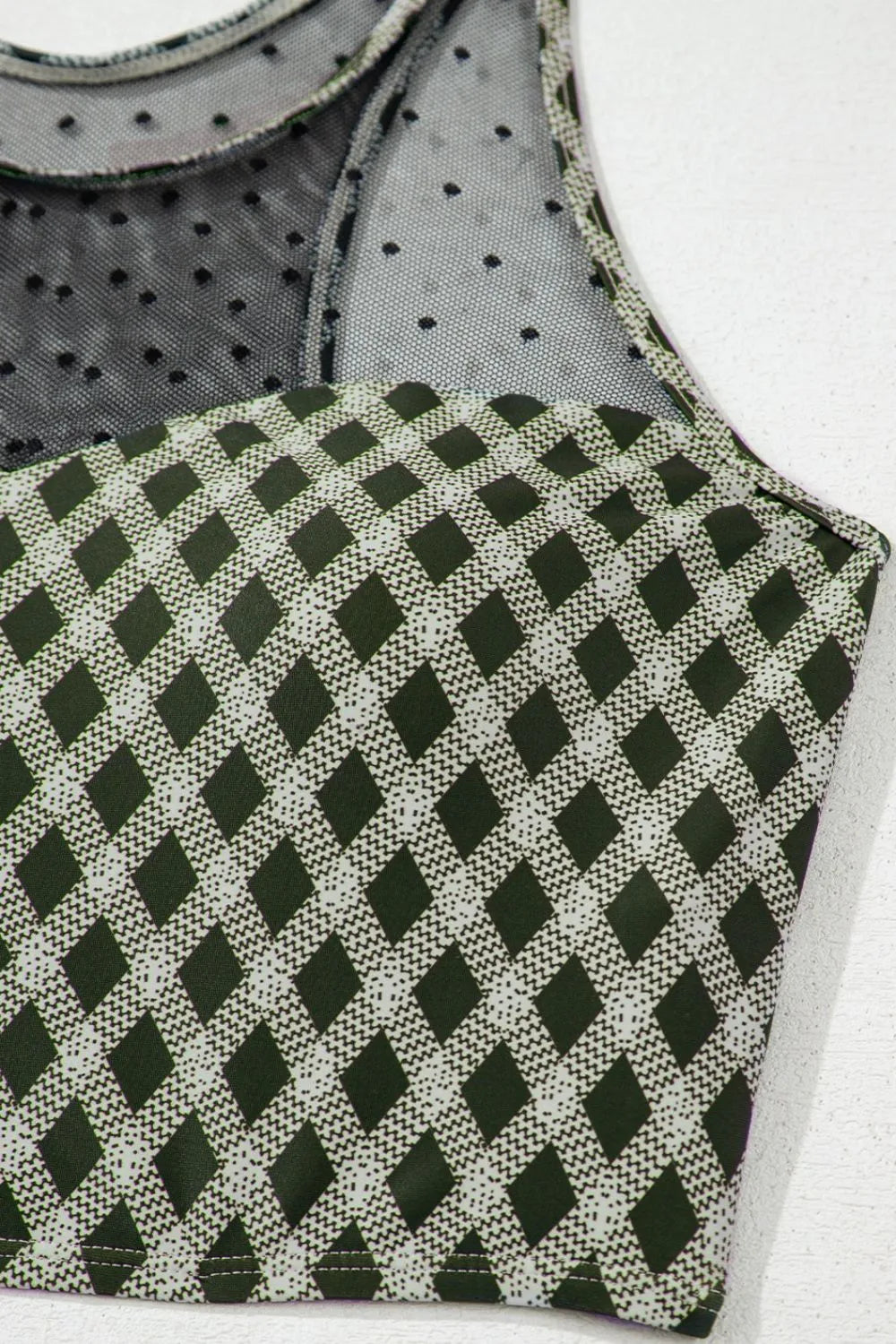 SYNZ Dotted Mesh Plaid Patchwork High Waisted Swim Set