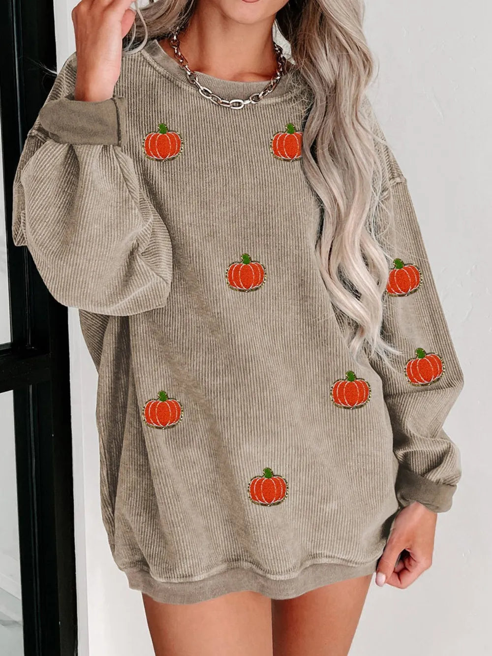 SYNZ Dust Storm / S Pumpkin Round Neck Long Sleeve Sweatshirt