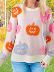 SYNZ Dusty Pink / S Halloween Cute Pumpkin Pattern Sweater