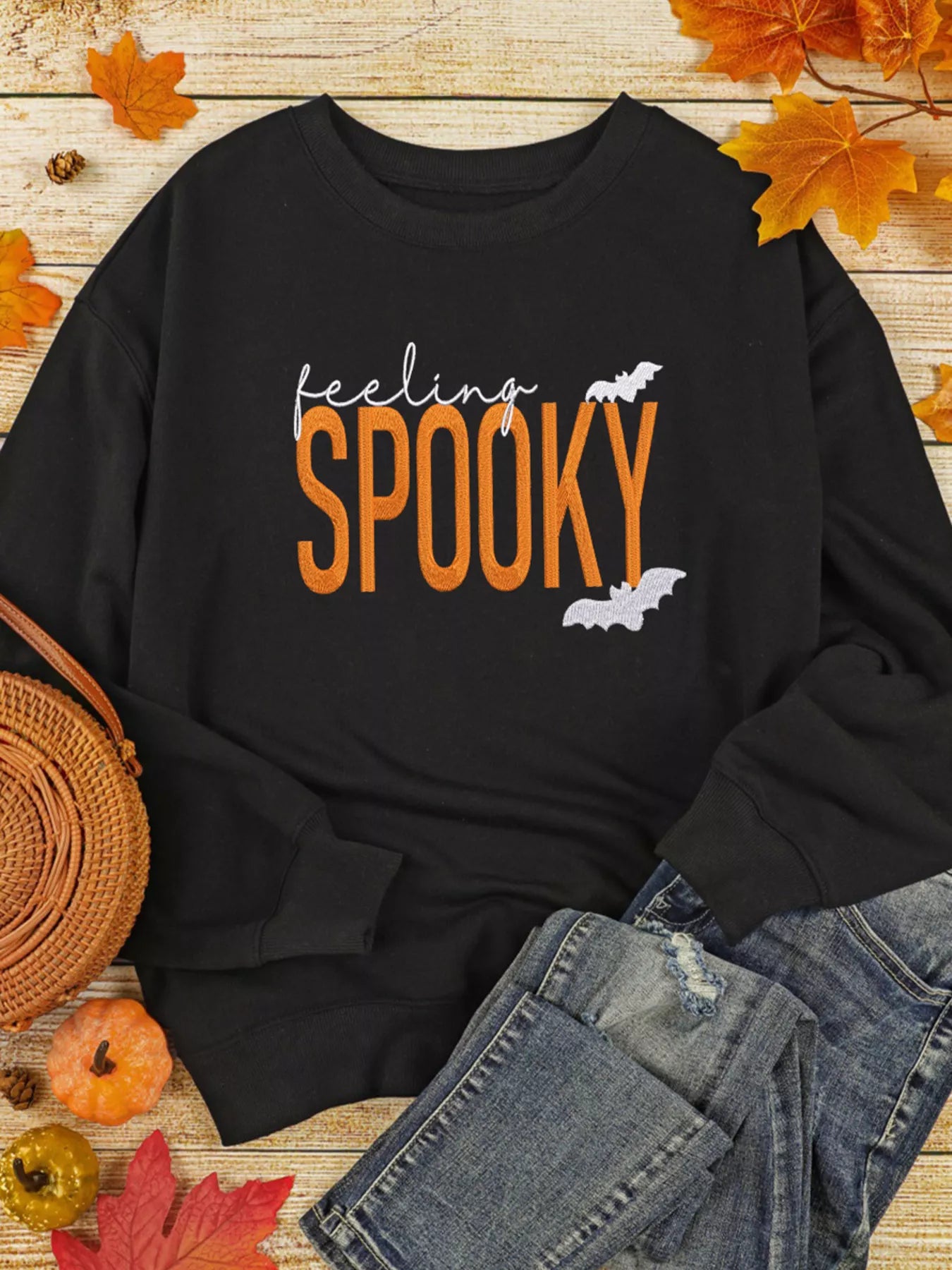 SYNZ Feeling Spooky Halloween Embroidered Sweatshirt