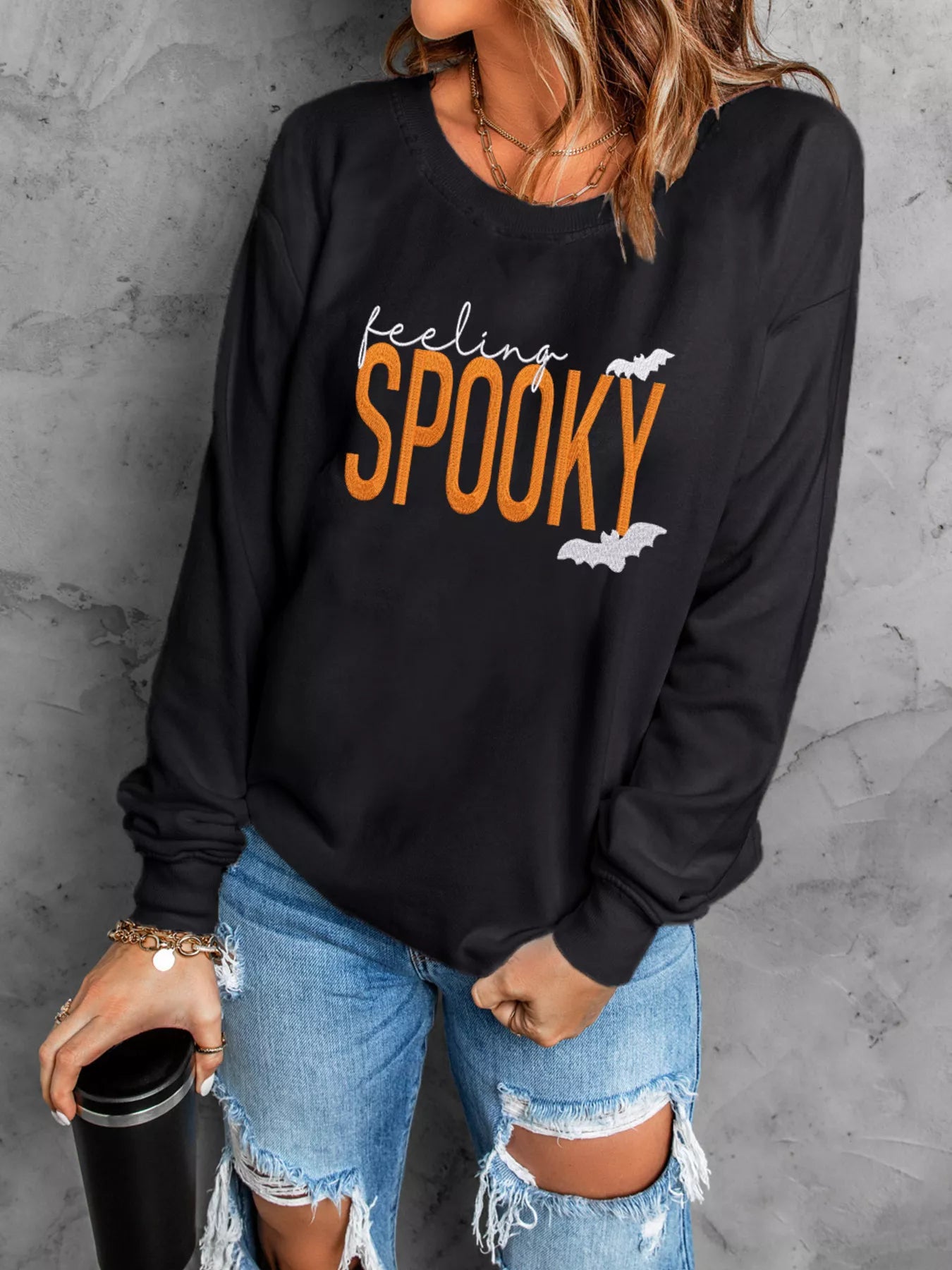 SYNZ Feeling Spooky Halloween Embroidered Sweatshirt