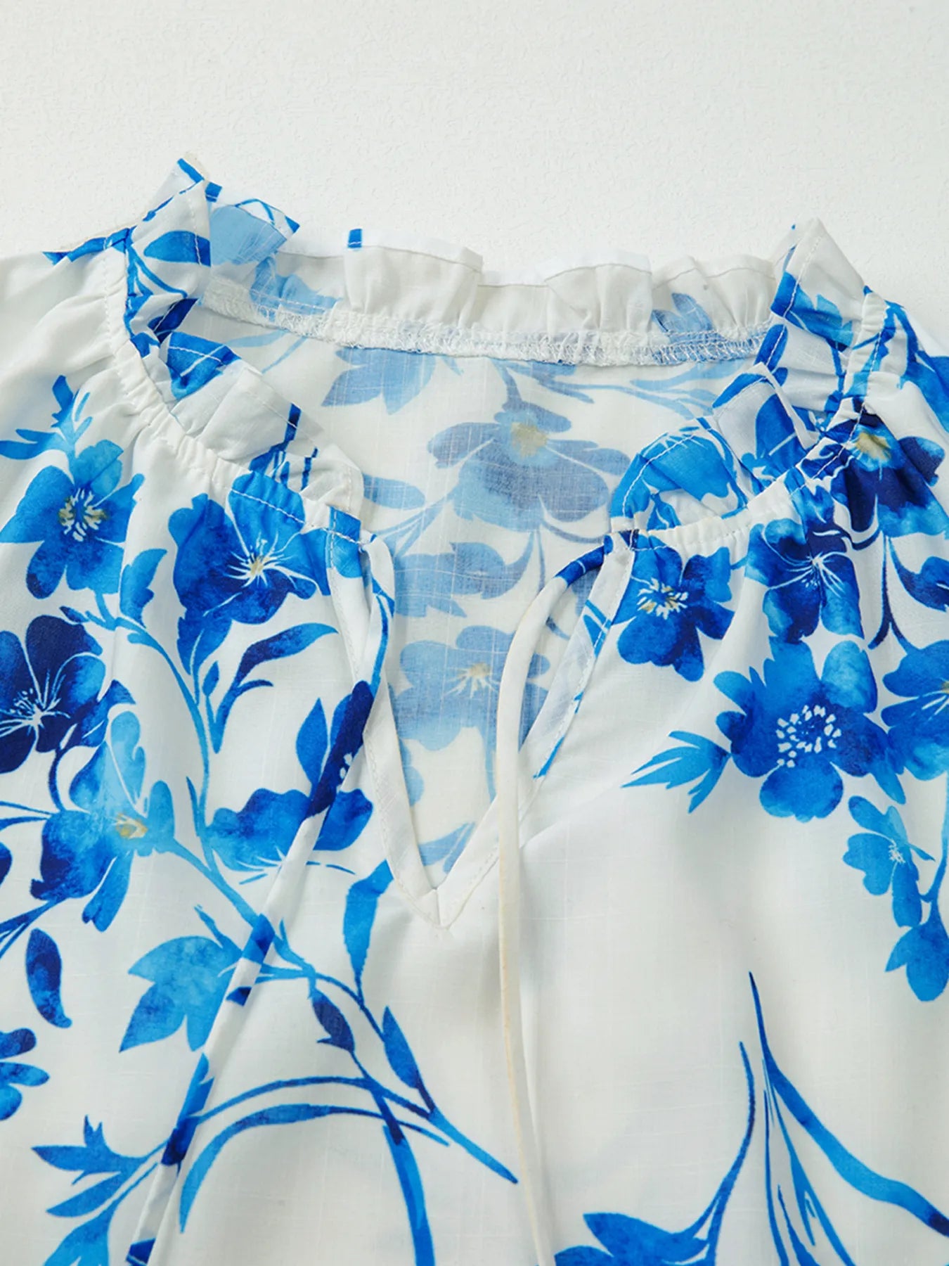 SYNZ Floral Long Sleeve Tie Neck Blouse