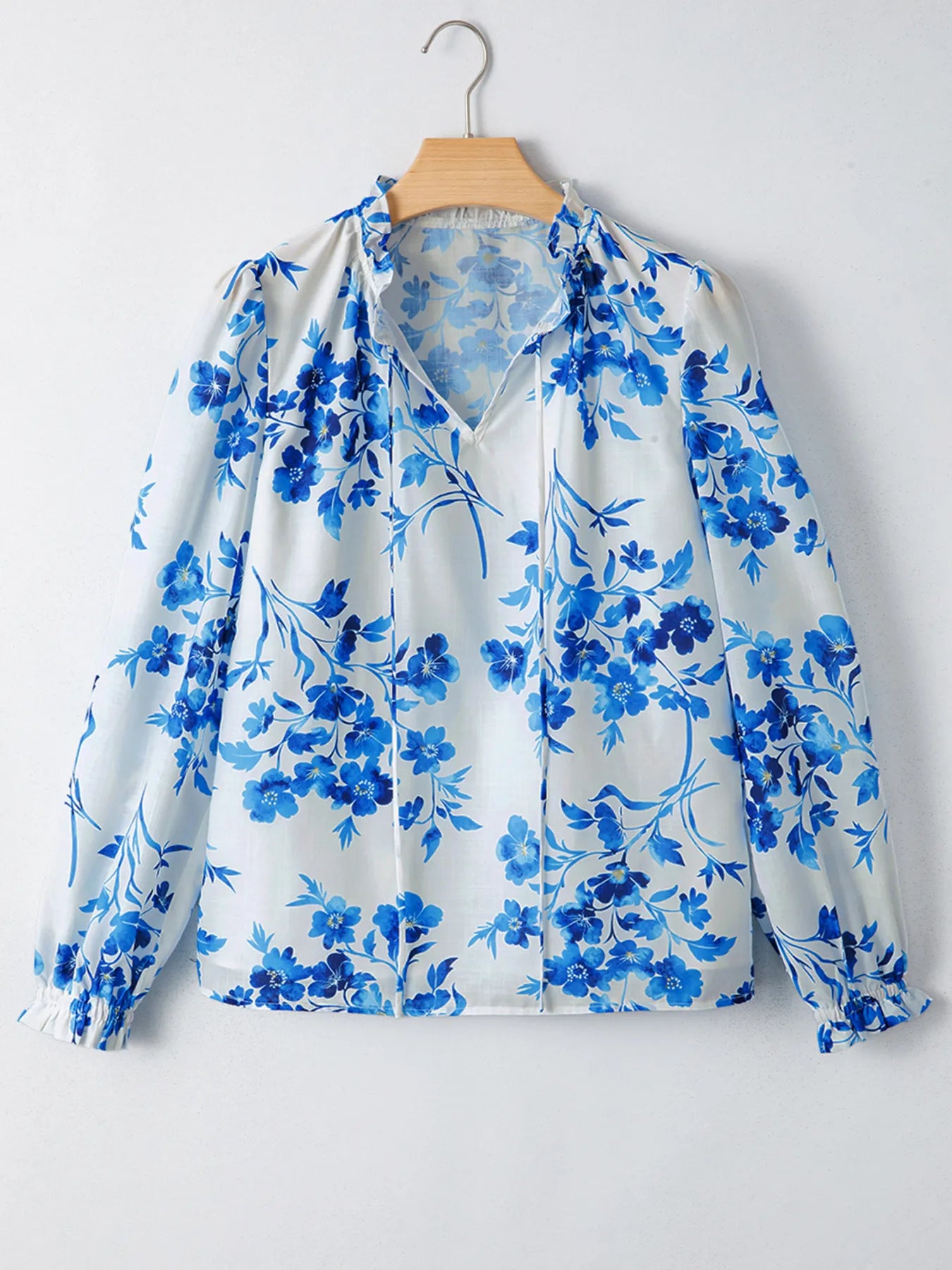 SYNZ Floral Long Sleeve Tie Neck Blouse