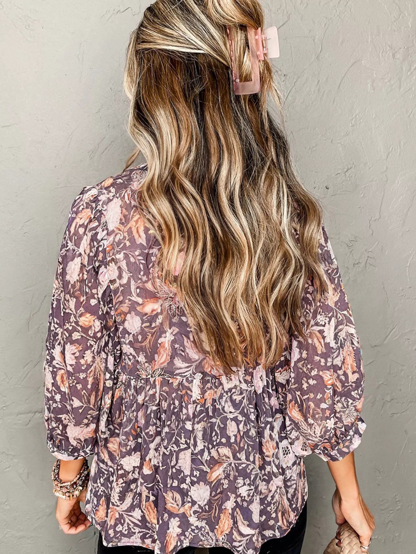 SYNZ Floral Print Tie Neck Blouse