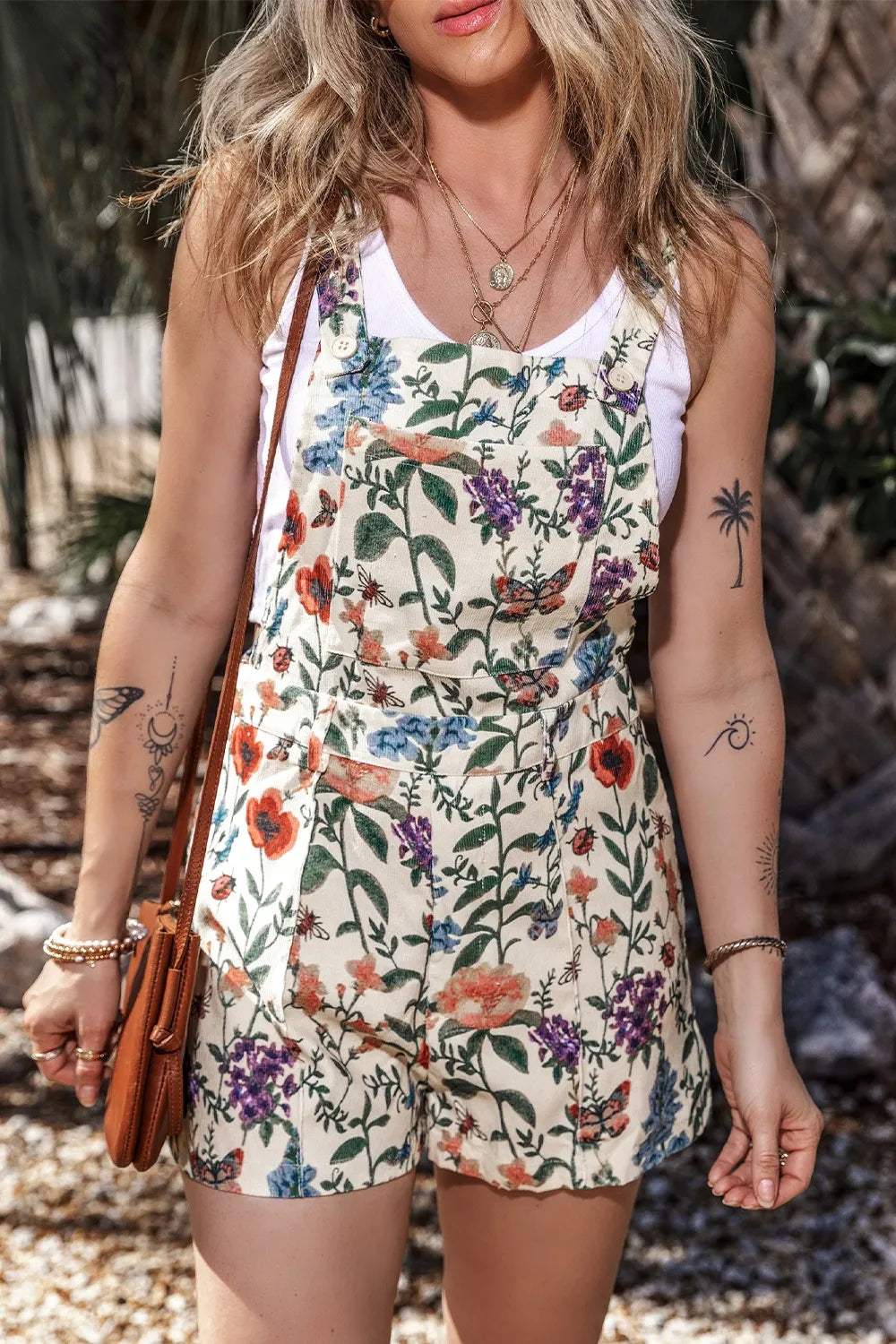 SYNZ Floral / S Printed Square Neck Wide Strap Romper
