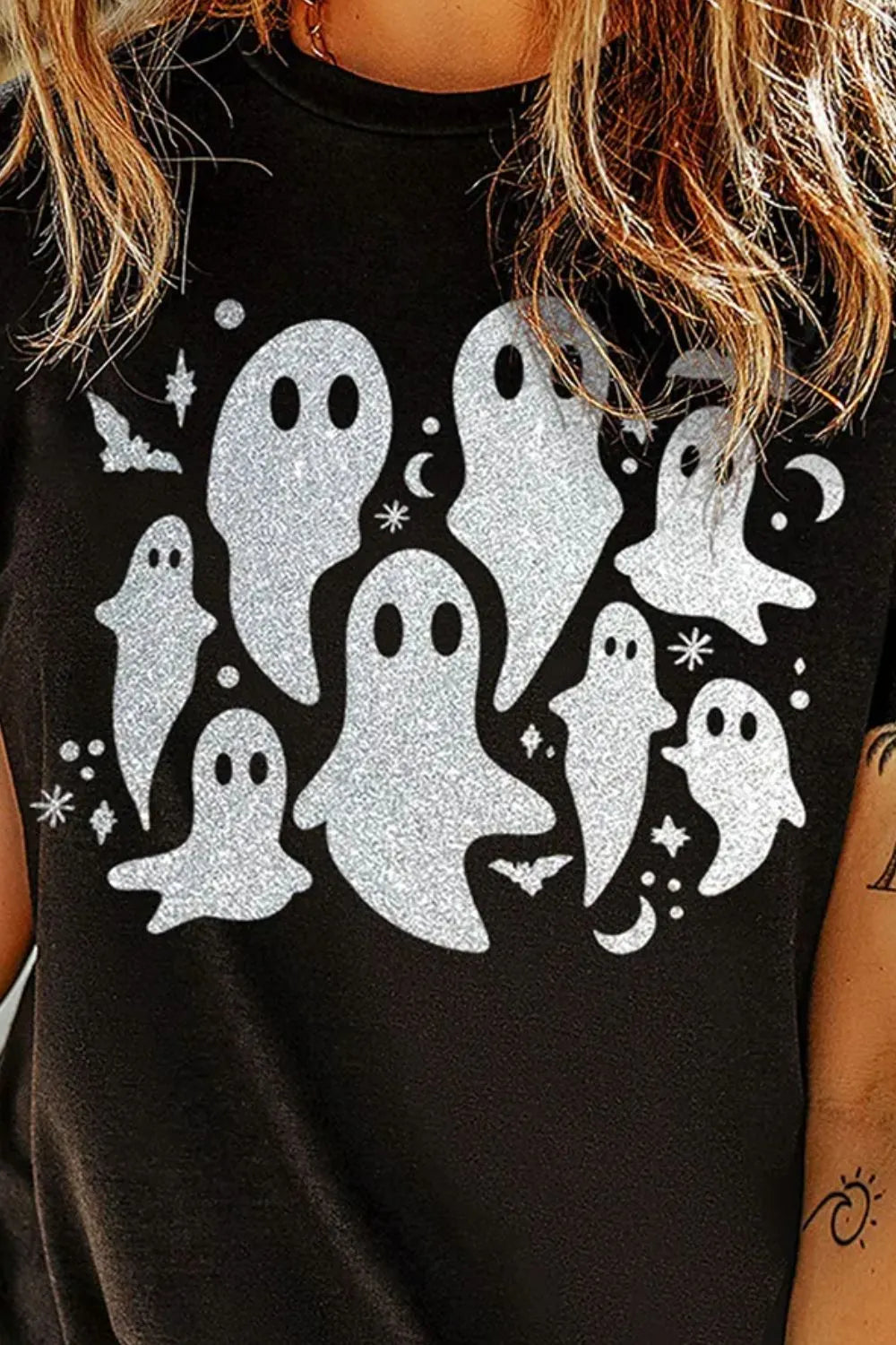 SYNZ Full Size Ghost Round Neck Short Sleeve T-Shirt