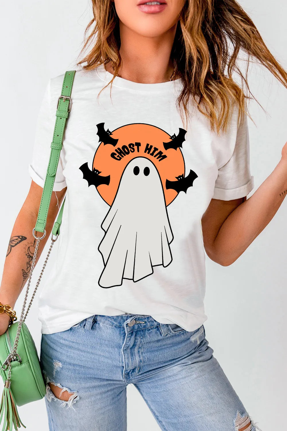 SYNZ Full Size Ghost Round Neck Short Sleeve T-Shirt