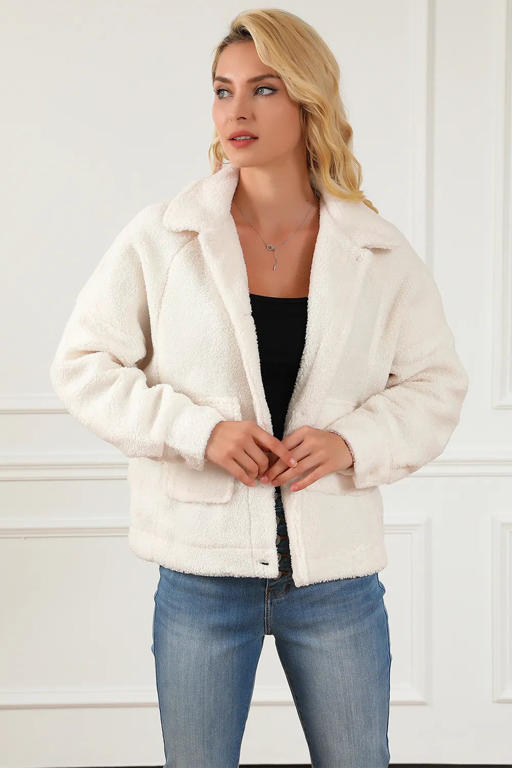 SYNZ Fuzzy Button Up Faux Fur Outerwear