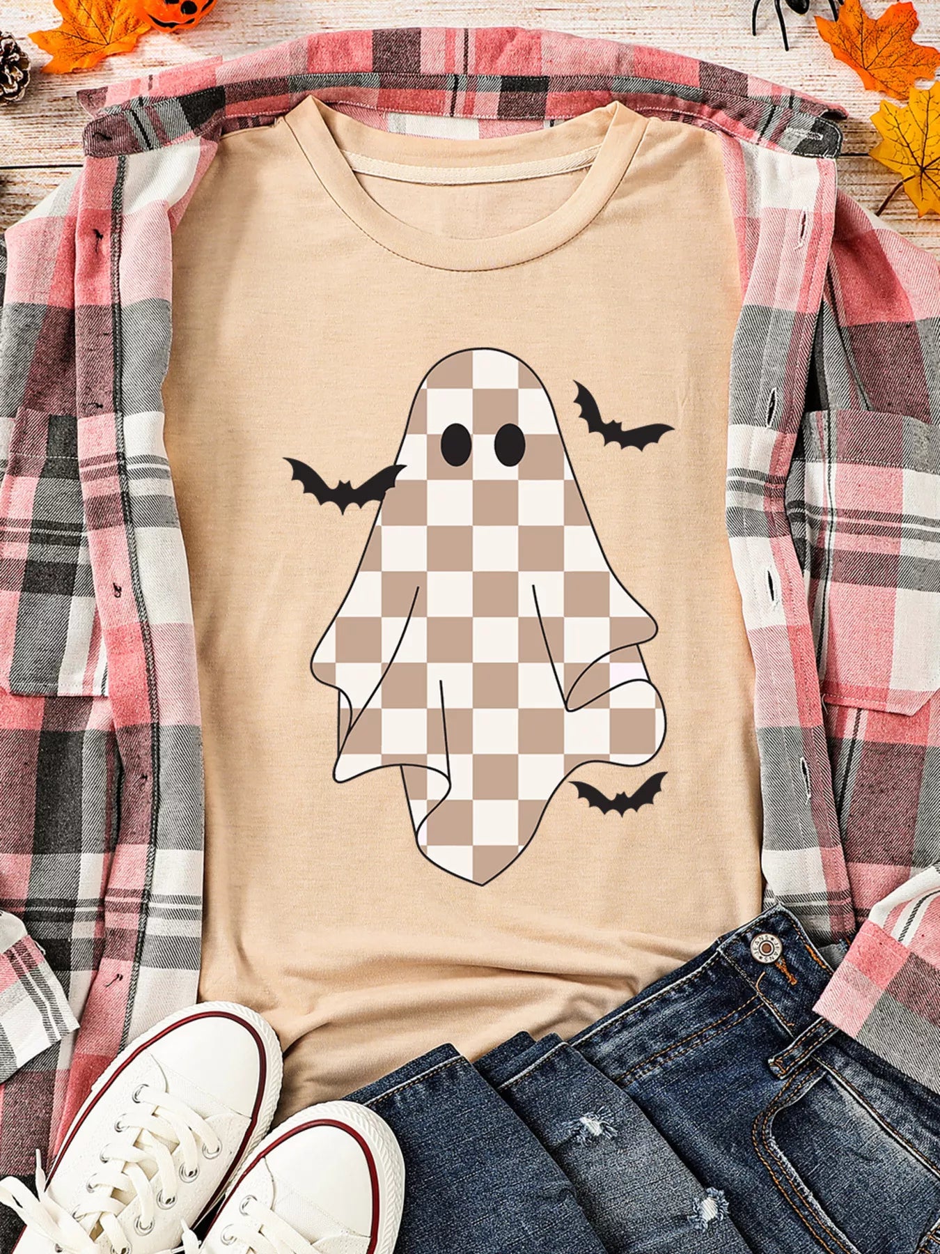 SYNZ Ghost Bat Halloween Holiday Graphic Tee