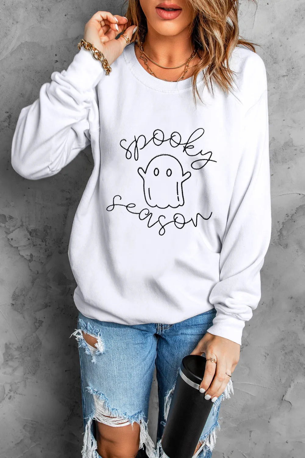 SYNZ Ghost Graphic Long Sleeve Dropped Shoulder Sweatshirt