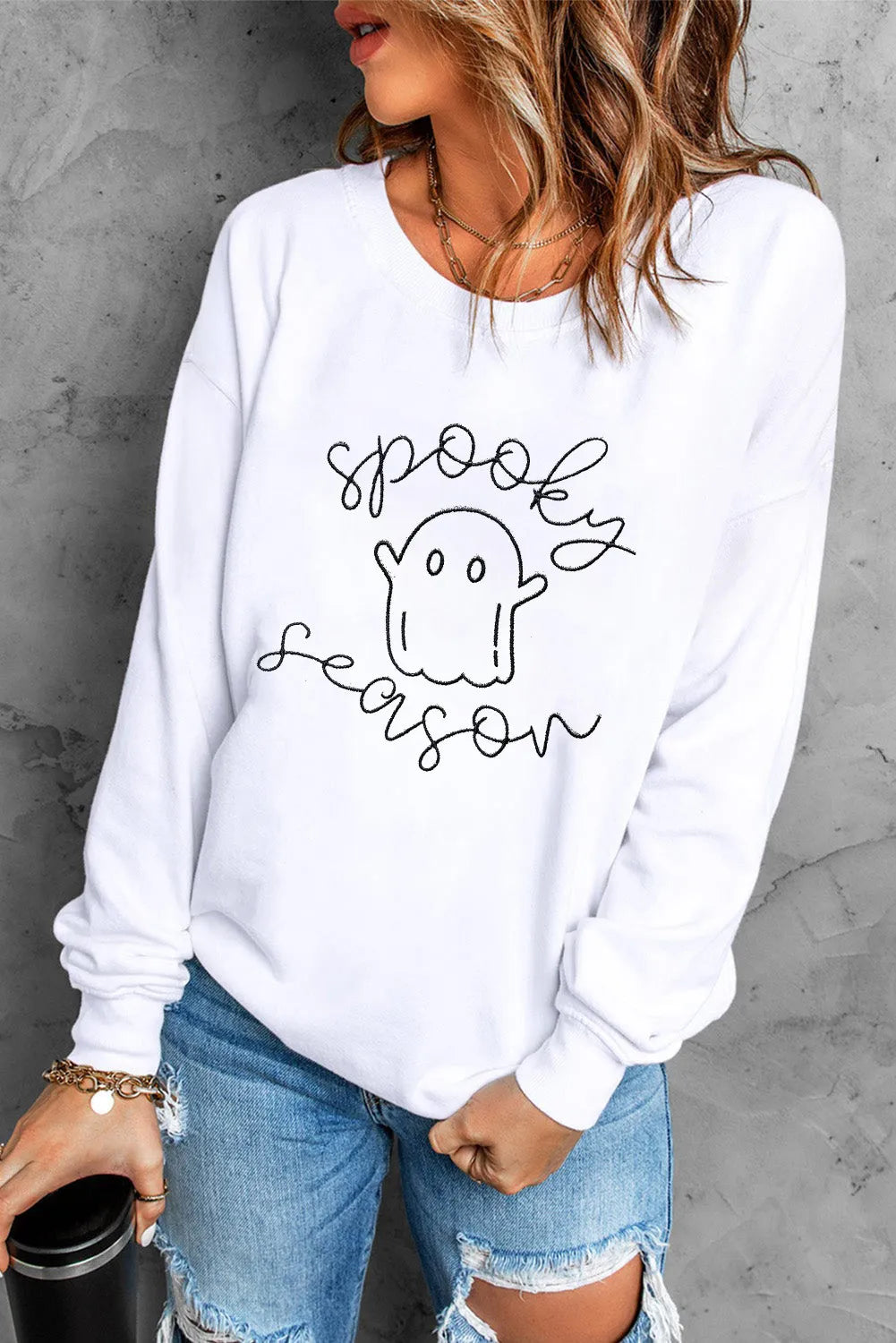 SYNZ Ghost Graphic Long Sleeve Dropped Shoulder Sweatshirt