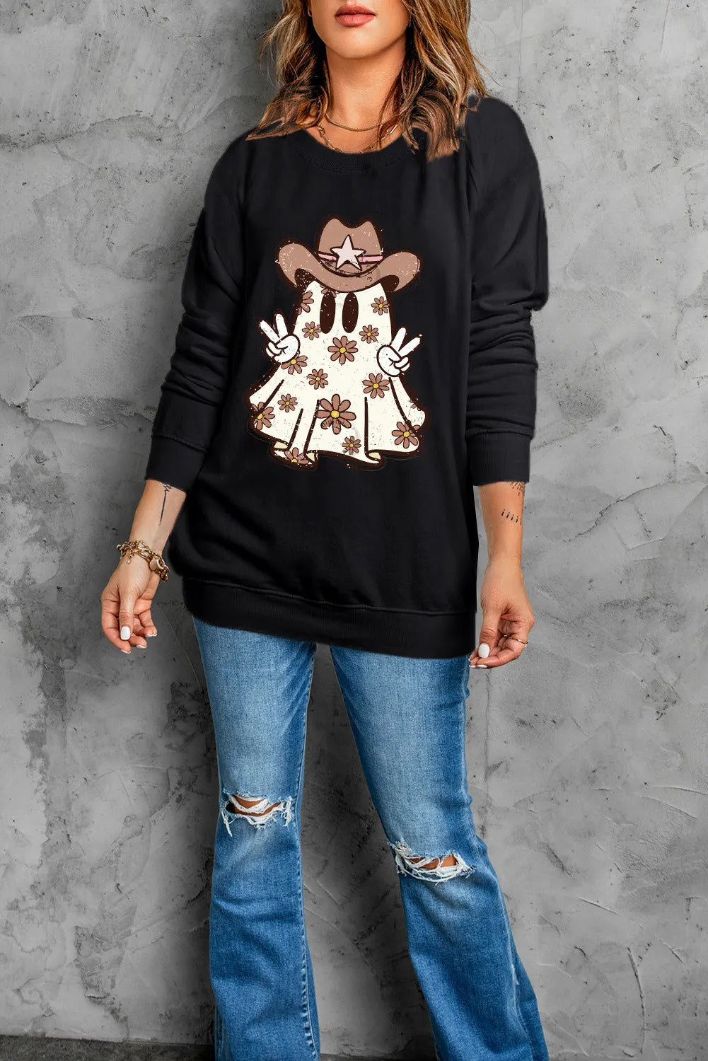 SYNZ Ghost Round Neck Long Sleeve Sweatshirt