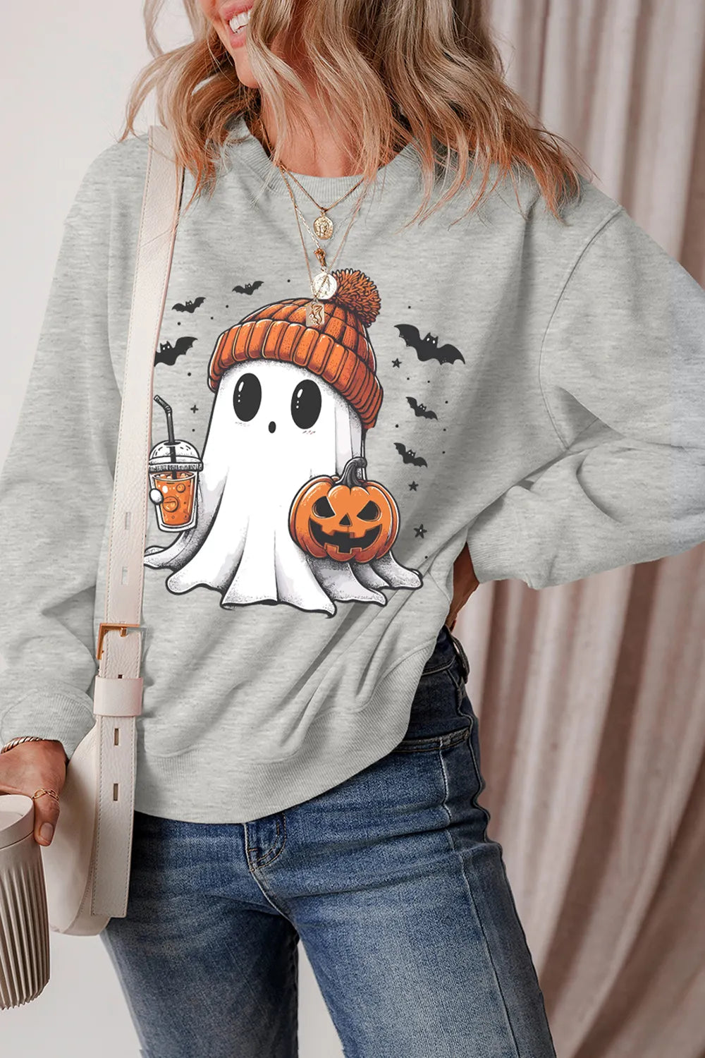 SYNZ Ghost Round Neck Long Sleeve Sweatshirt