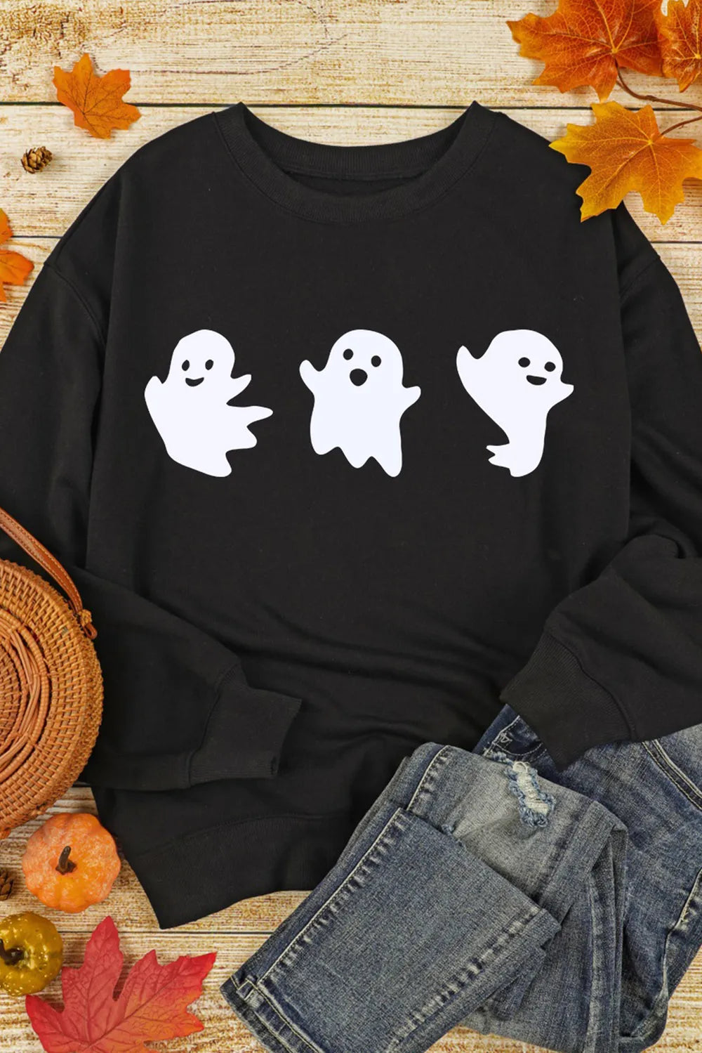 SYNZ Ghost Round Neck Long Sleeve Sweatshirt