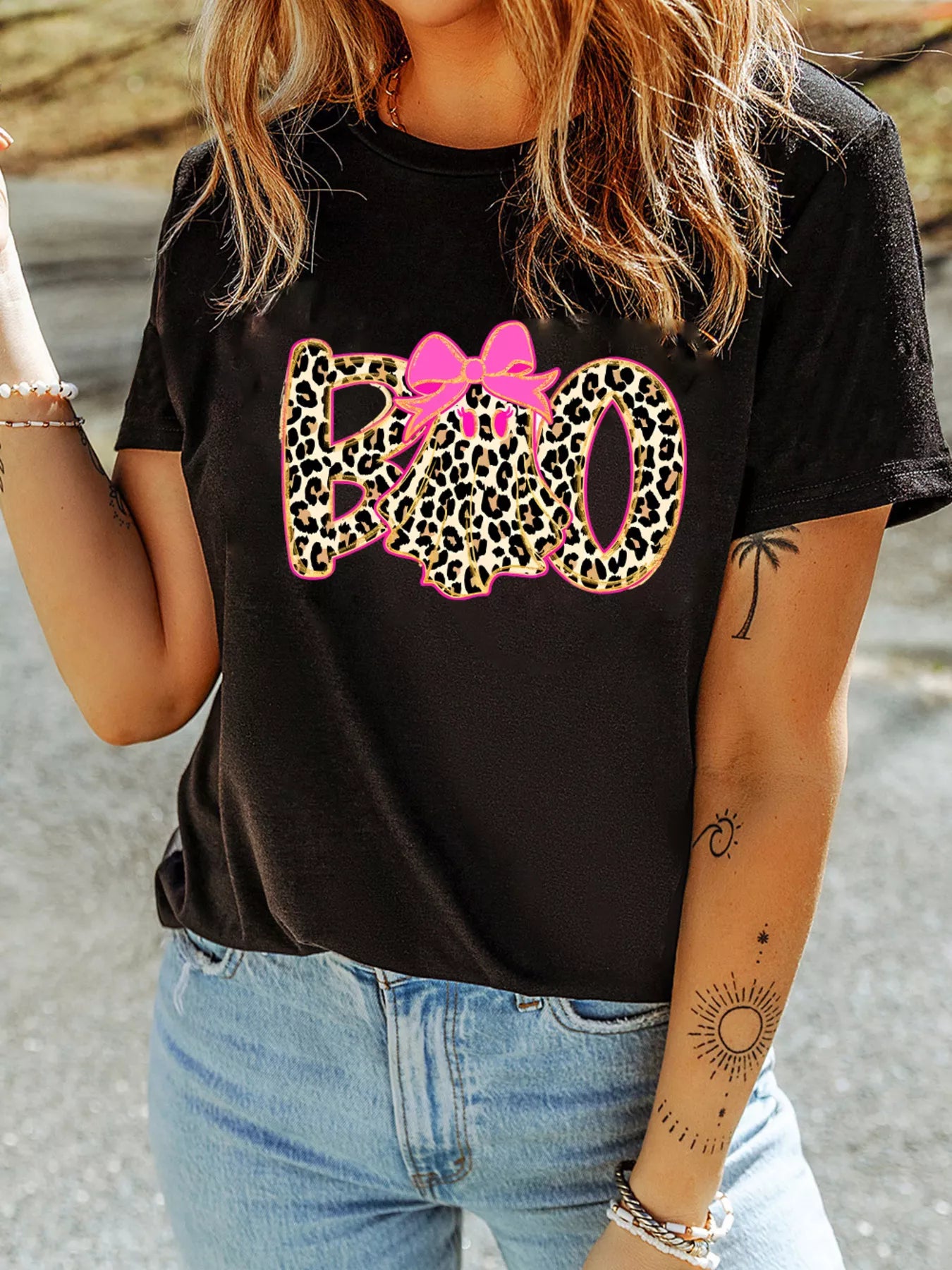 SYNZ Halloween Ghost Boo Graphic Round Neck T Shirt