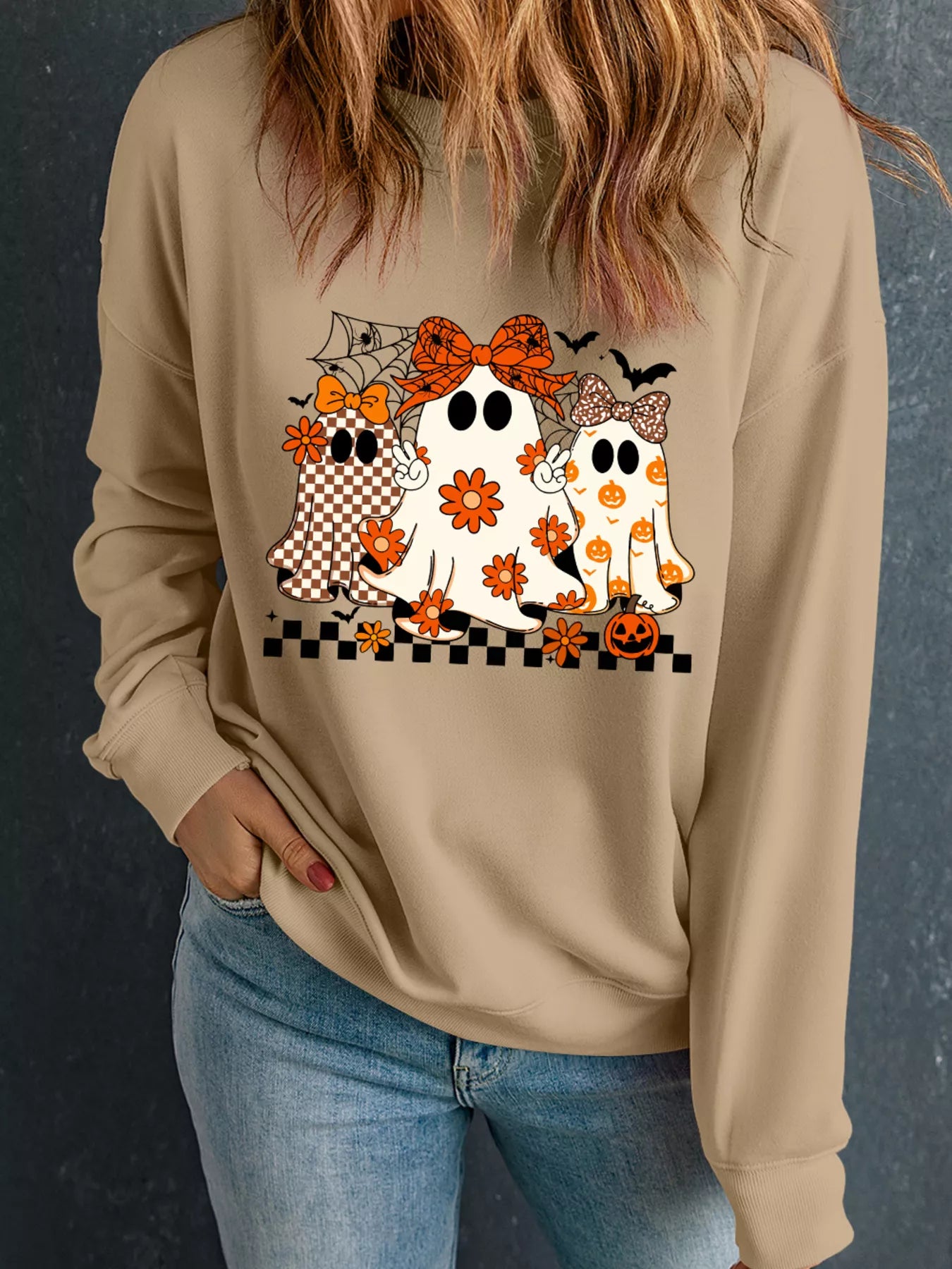 SYNZ Halloween Ghost Graphic Drop Shoulder Sweatshirt