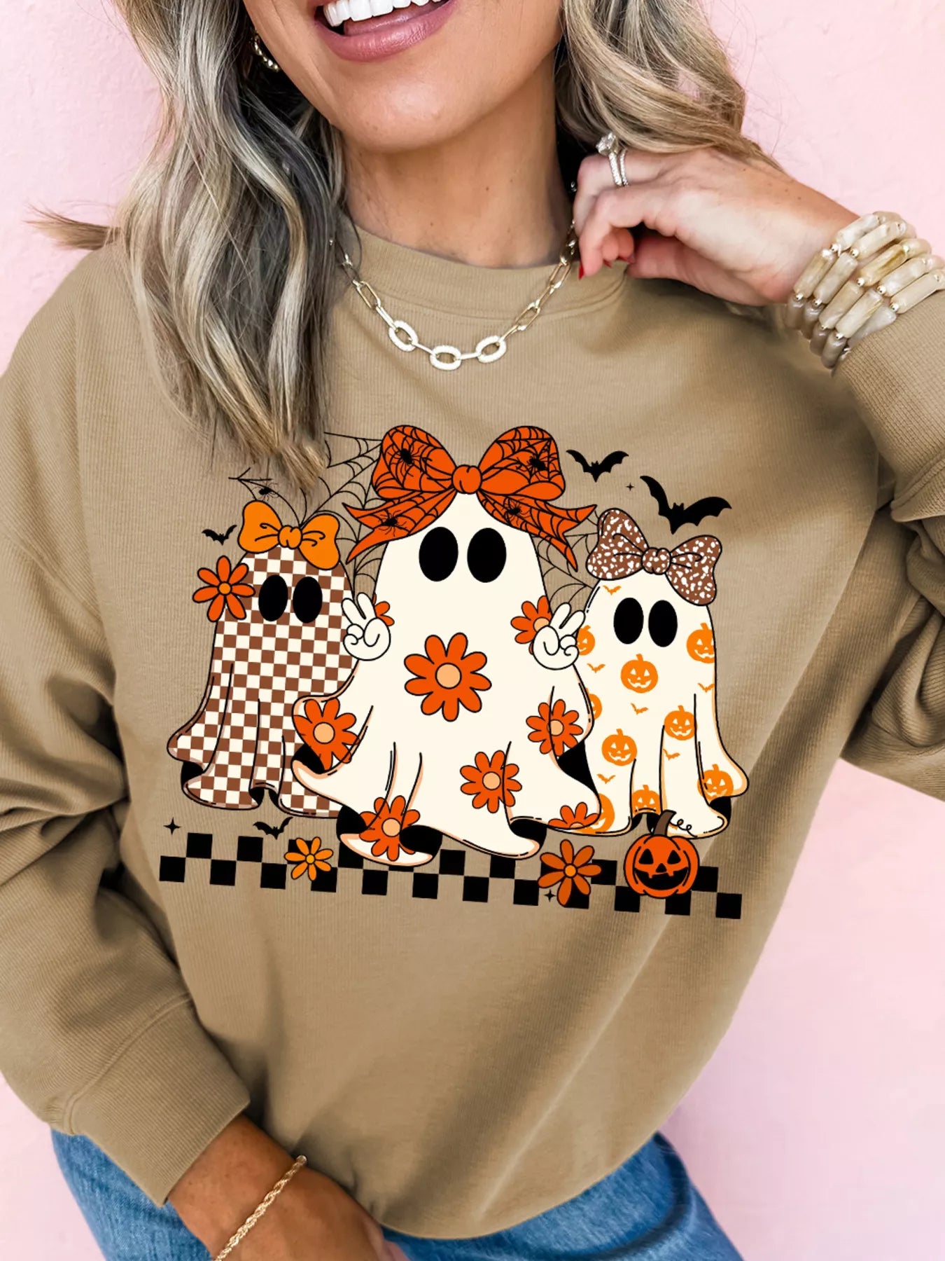 SYNZ Halloween Ghost Graphic Drop Shoulder Sweatshirt