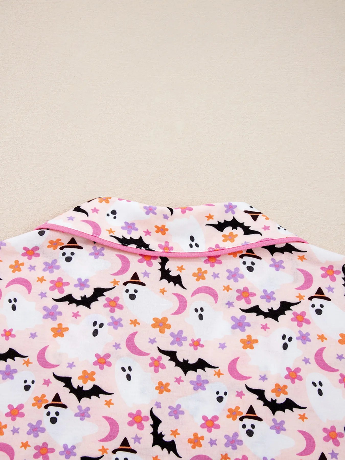 SYNZ Halloween Ghost Print Button Up Top and Pants Lounge Set