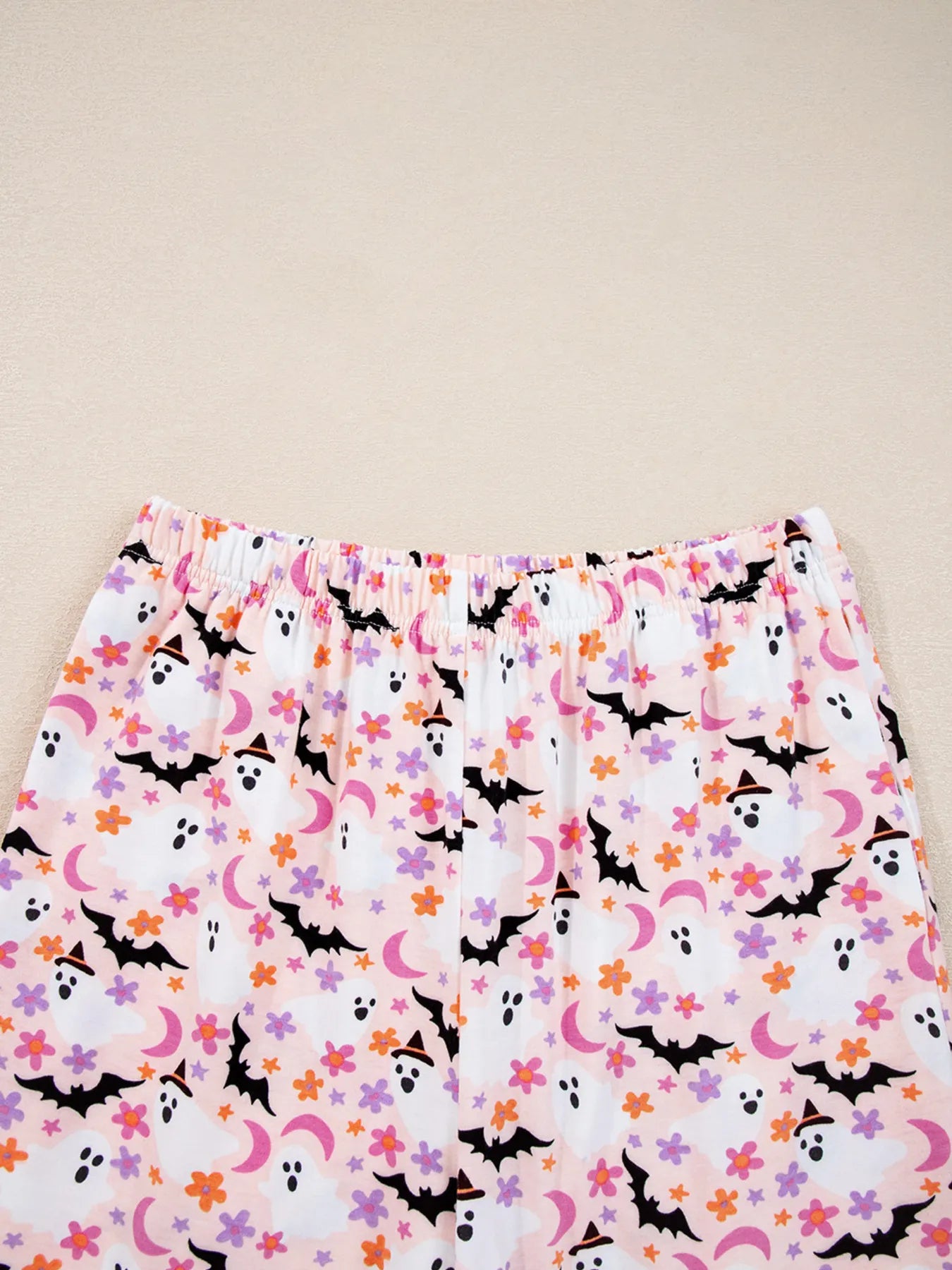 SYNZ Halloween Ghost Print Button Up Top and Pants Lounge Set