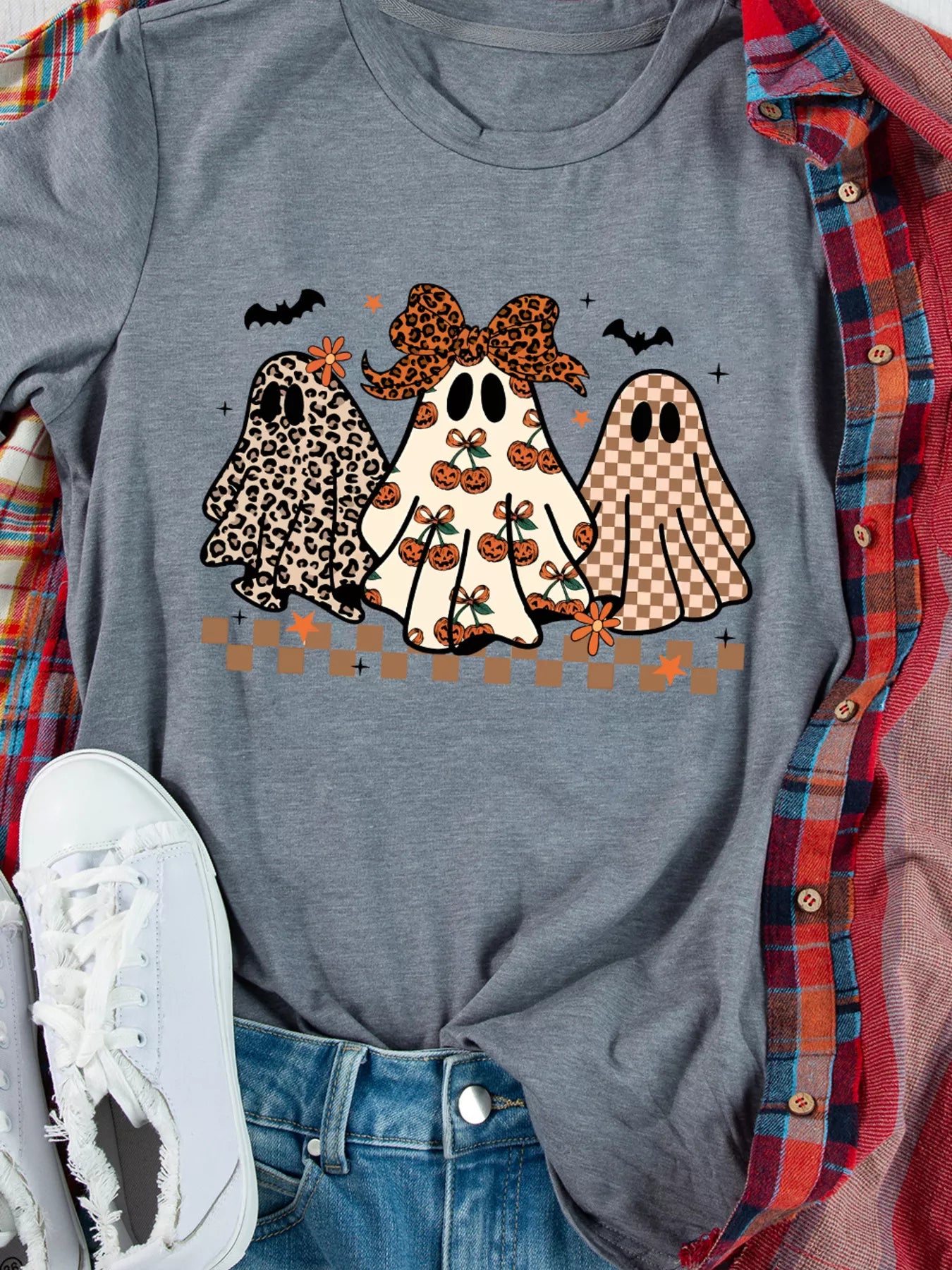 SYNZ Halloween Ghost Round Neck Casual Tee