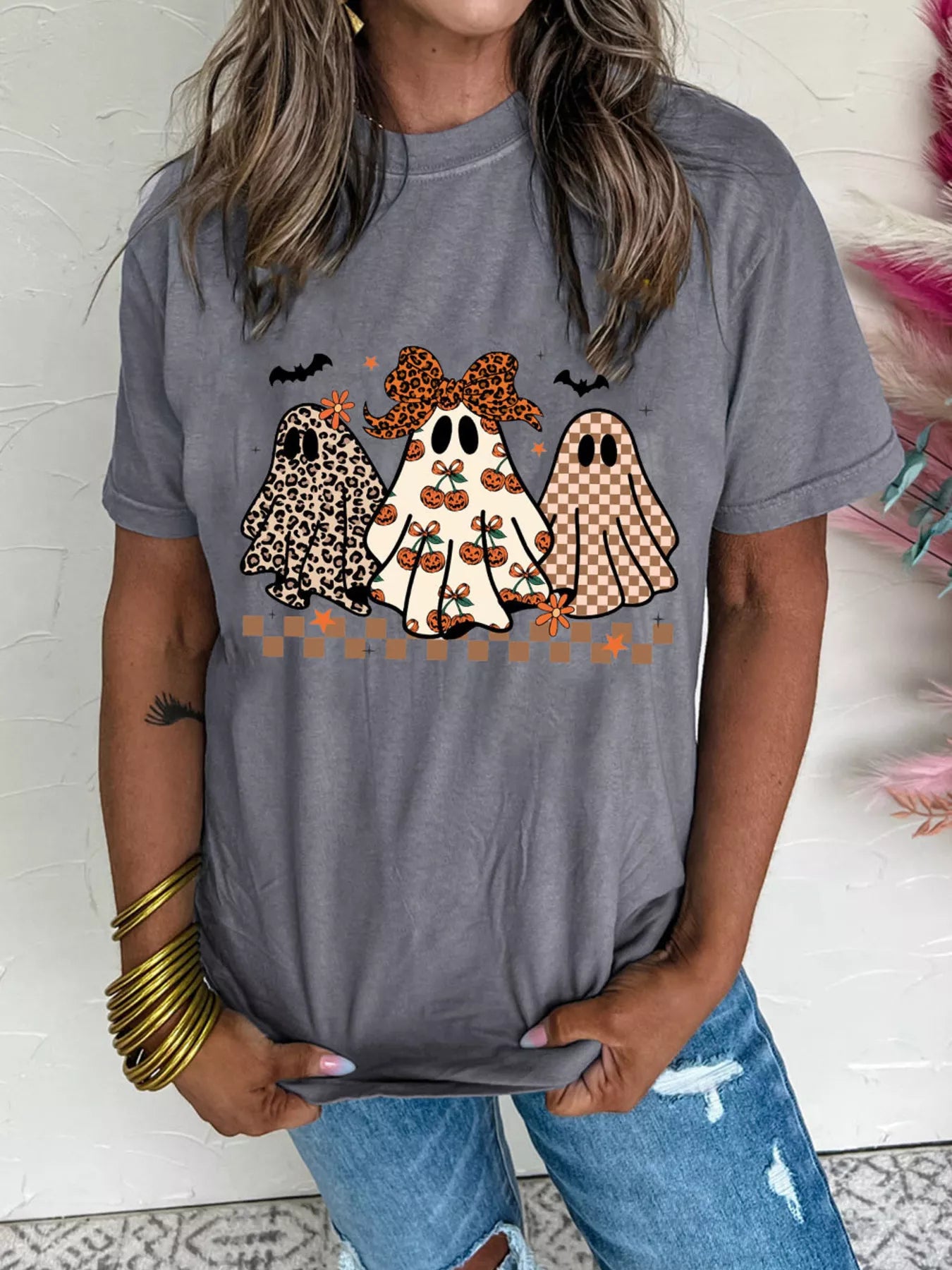 SYNZ Halloween Ghost Round Neck Casual Tee