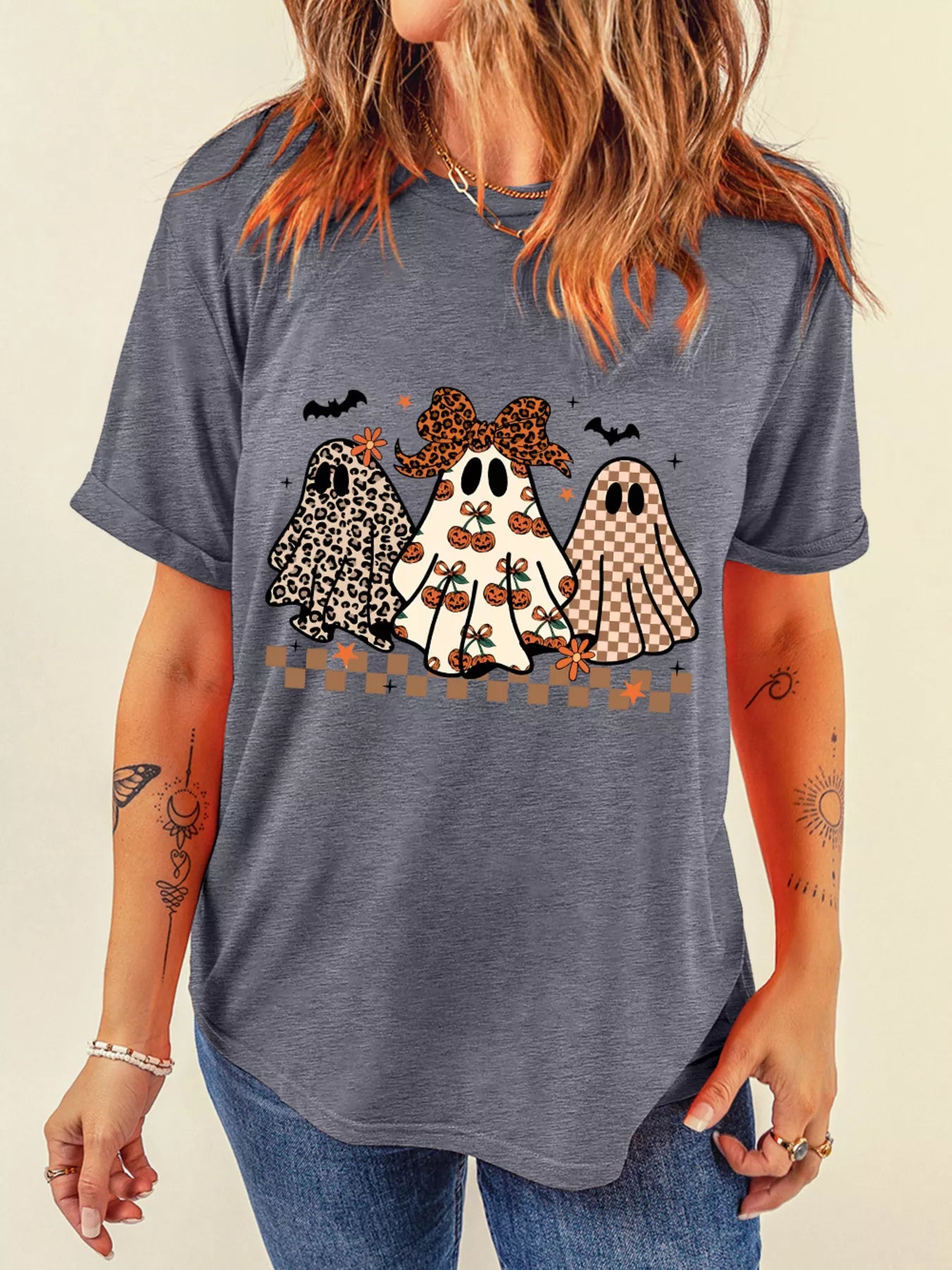 SYNZ Halloween Ghost Round Neck Casual Tee