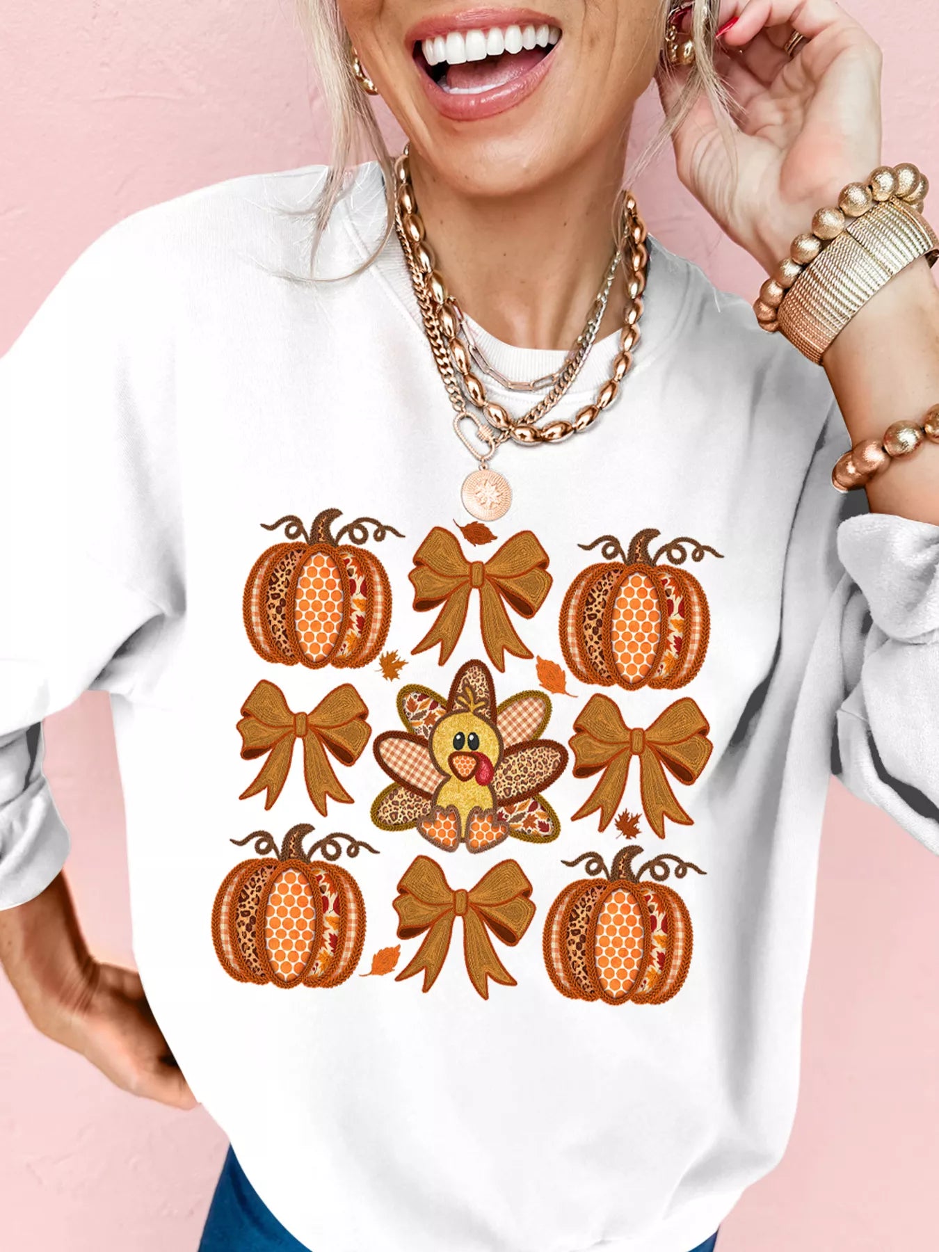 SYNZ Halloween Pumpkin Bow Graphic Drop Shoulder Sweatshirt