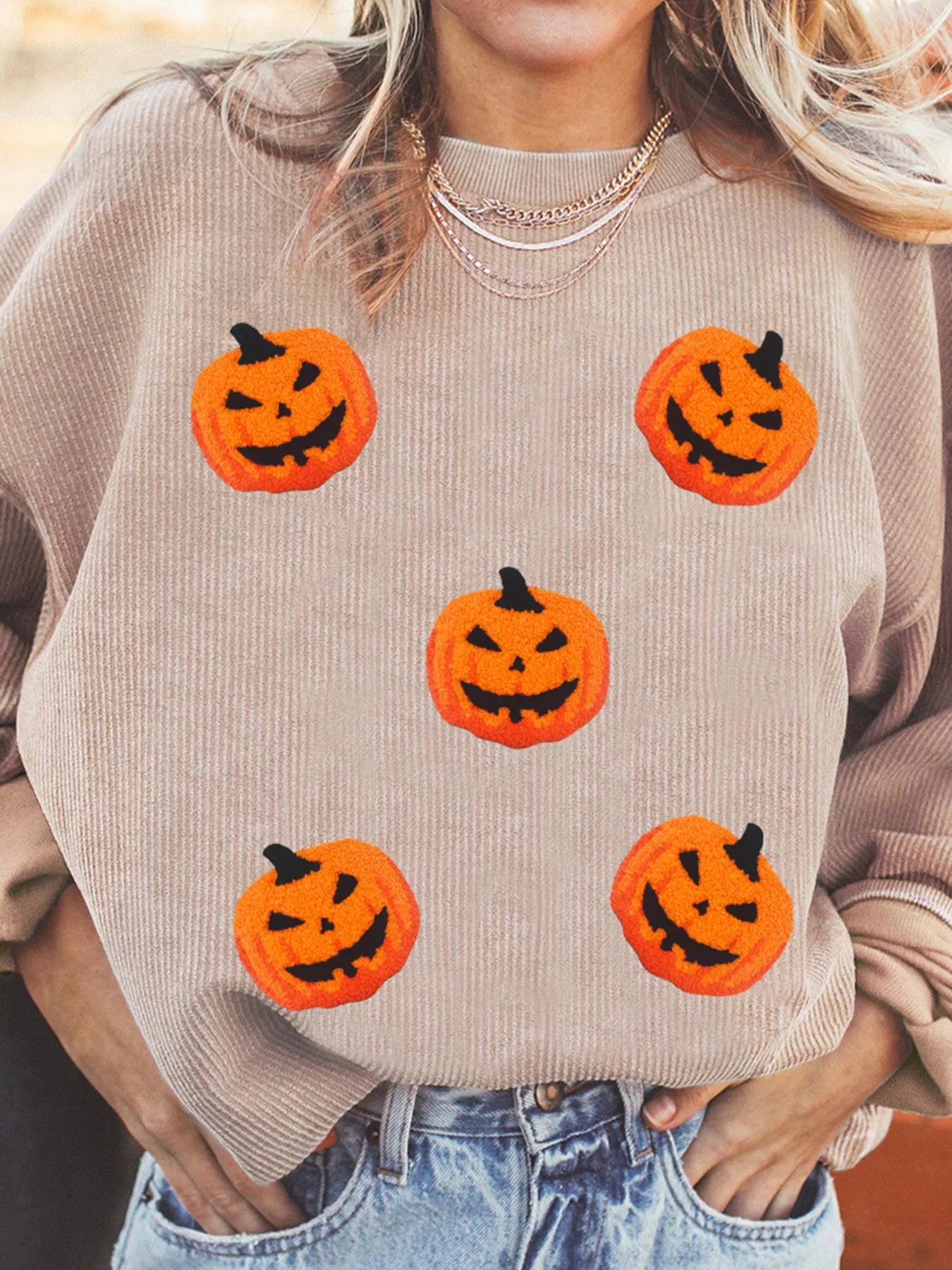SYNZ Halloween Pumpkin Drop Shoulder Sweatshirt