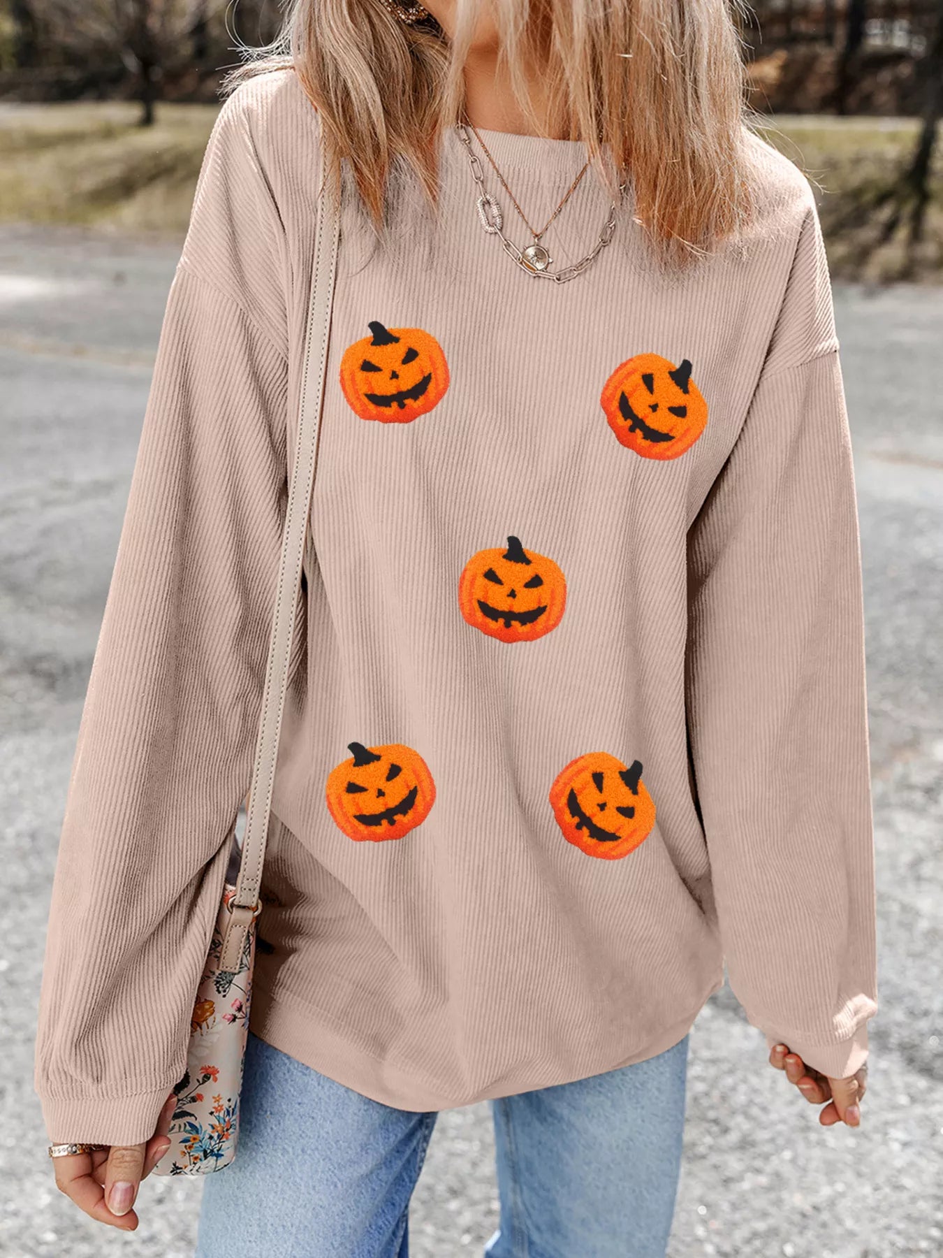 SYNZ Halloween Pumpkin Drop Shoulder Sweatshirt