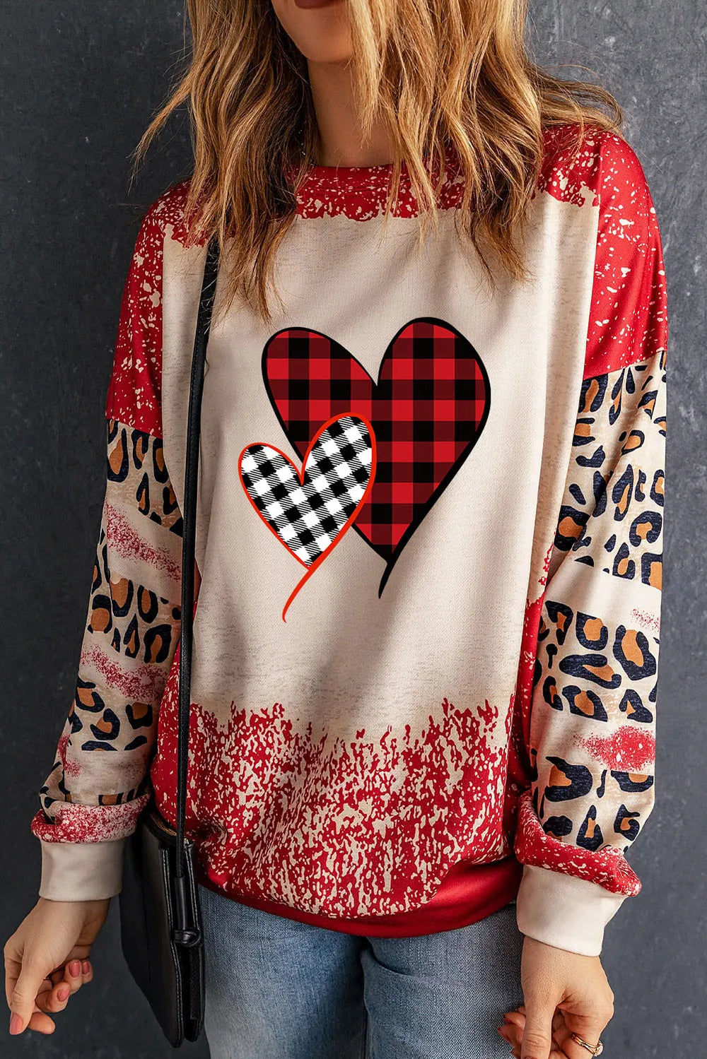 SYNZ Heart Leopard Round Neck Sweatshirt