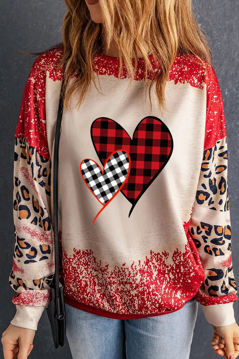SYNZ Heart Leopard Round Neck Sweatshirt
