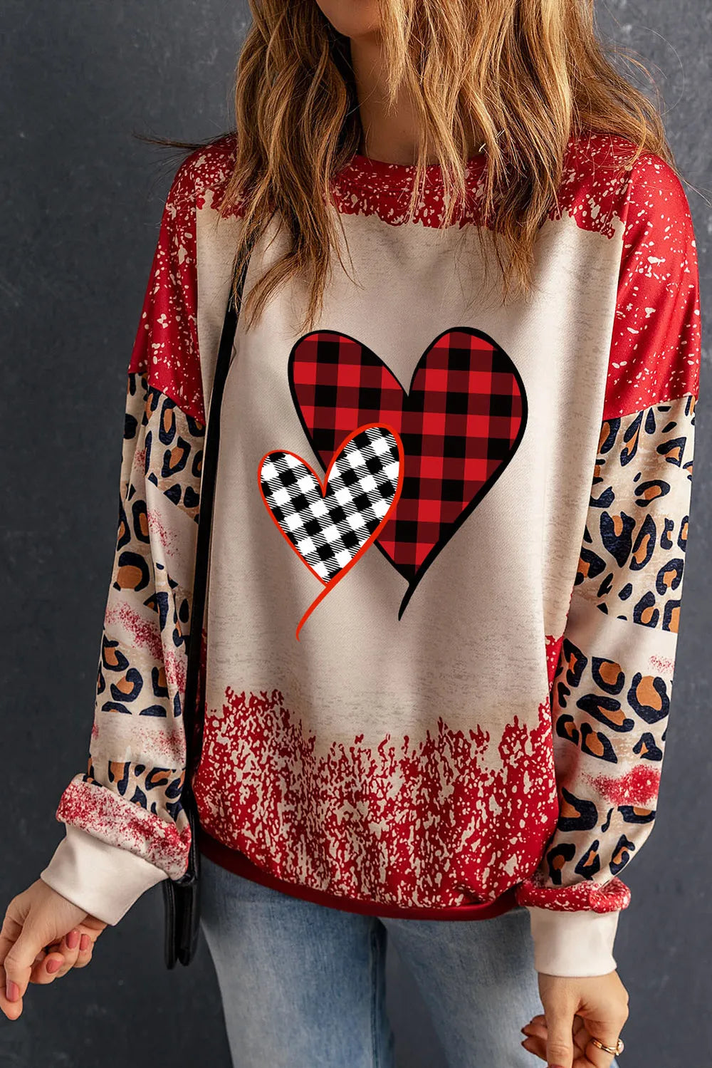 SYNZ Heart Leopard Round Neck Sweatshirt
