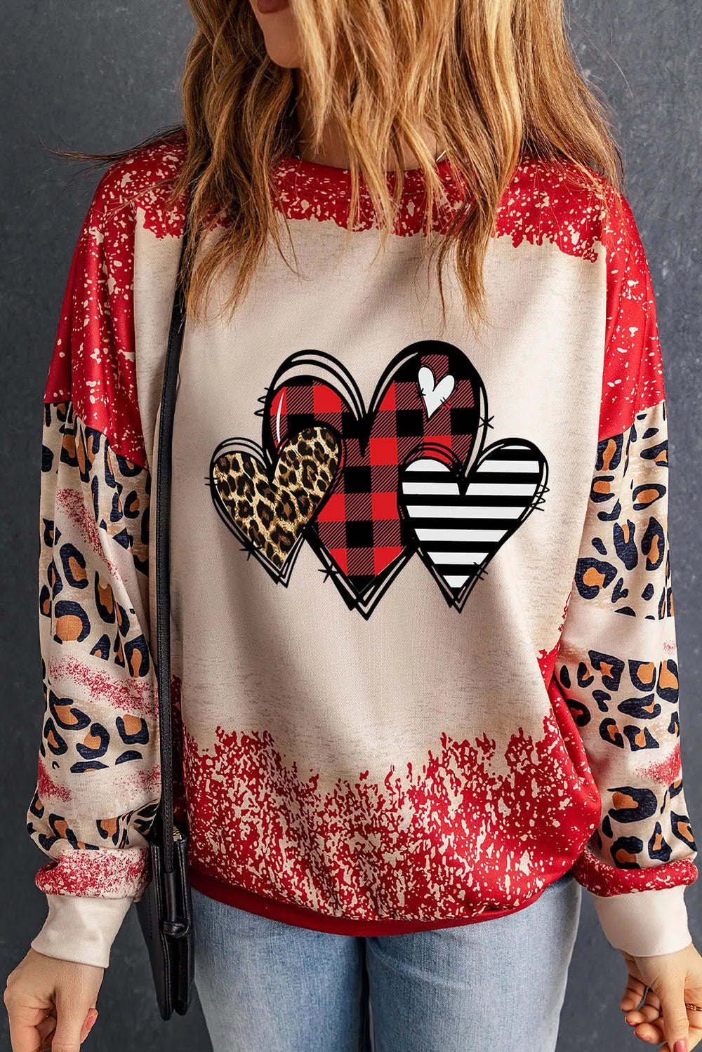 SYNZ Heart Leopard Round Neck Sweatshirt