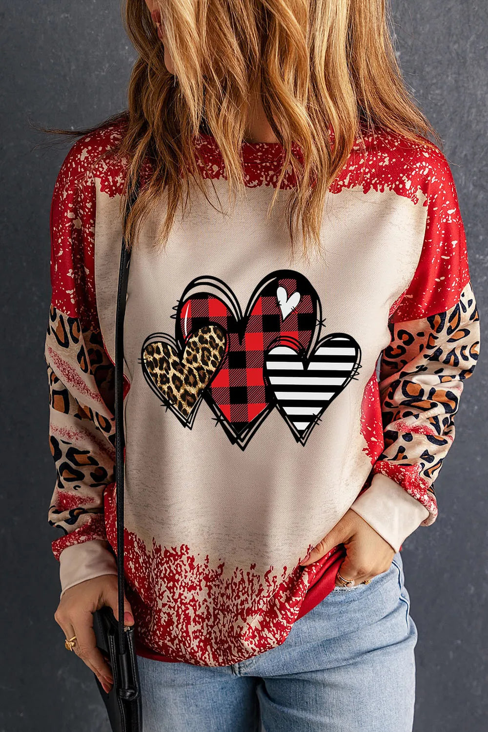 SYNZ Heart Leopard Round Neck Sweatshirt