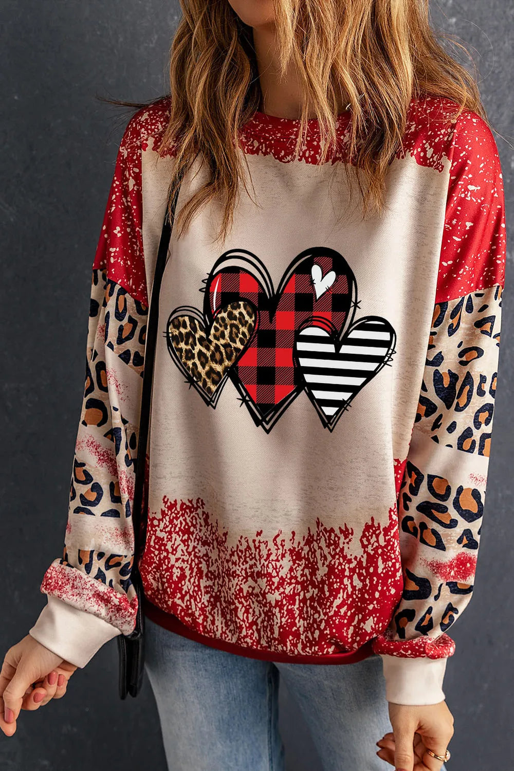 SYNZ Heart Leopard Round Neck Sweatshirt