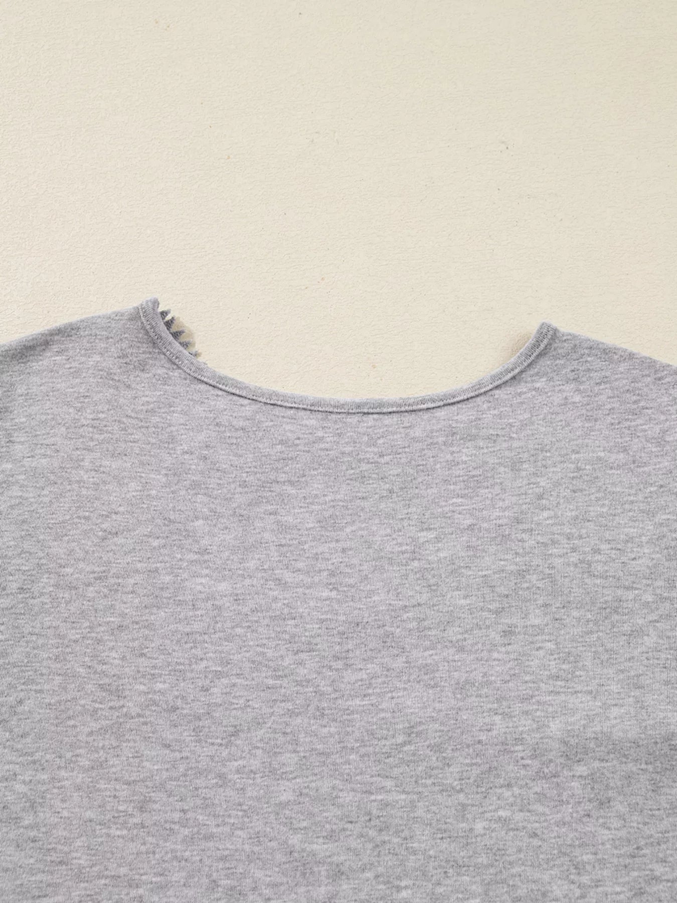 SYNZ Hollowed Lace Ribbed Knit Long Sleeve Patchwork Top