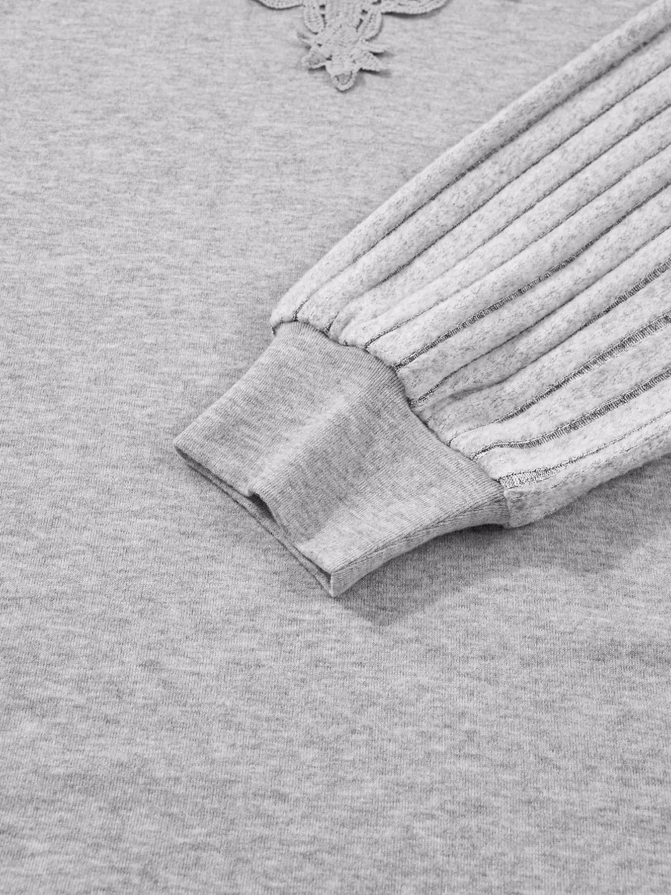 SYNZ Hollowed Lace Ribbed Knit Long Sleeve Patchwork Top