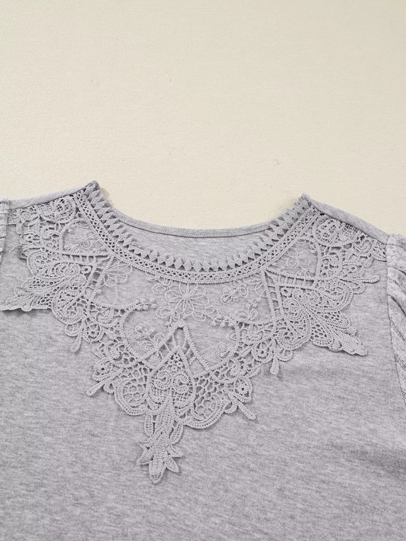 SYNZ Hollowed Lace Ribbed Knit Long Sleeve Patchwork Top