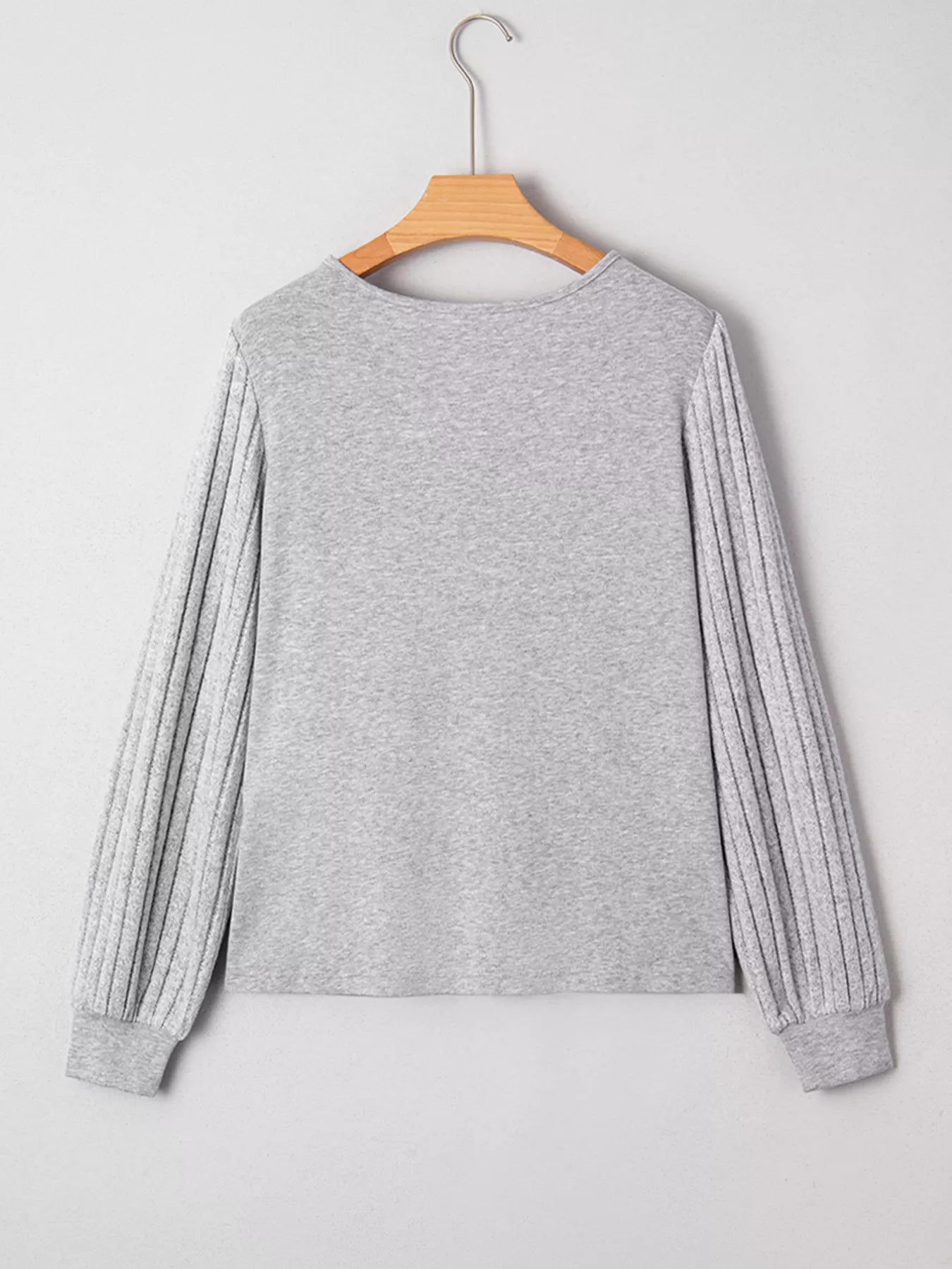 SYNZ Hollowed Lace Ribbed Knit Long Sleeve Patchwork Top