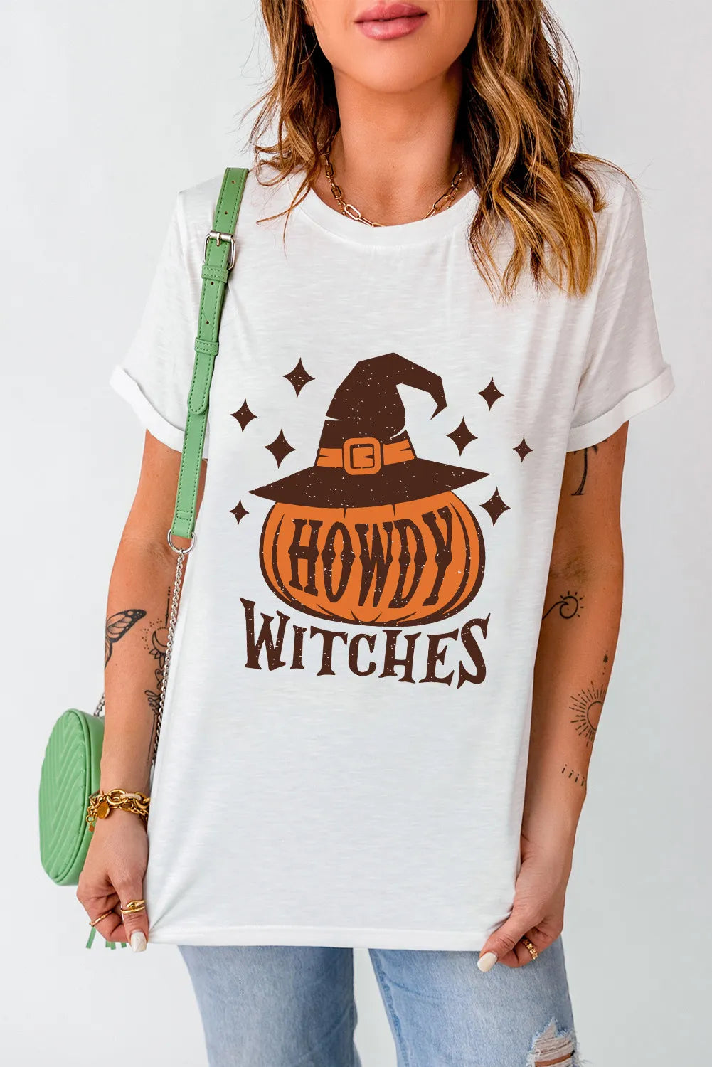 SYNZ HOWDY WITCHES Round Neck Short Sleeve T-Shirt