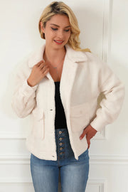 SYNZ Ivory / S Fuzzy Button Up Faux Fur Outerwear