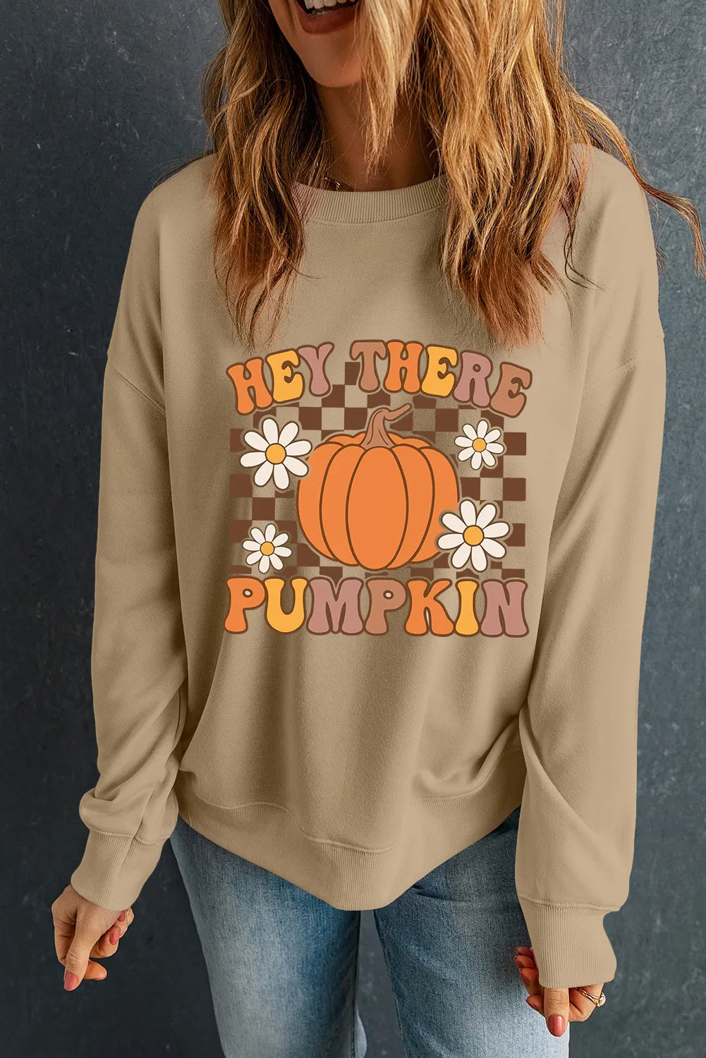 SYNZ Khaki / S Pumpkin Graphic Long Sleeve Sweatshirt