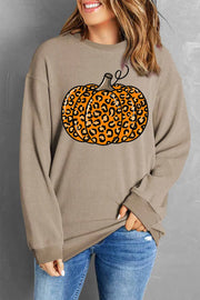 SYNZ Khaki / S Pumpkin Round Neck Long Sleeve Sweatshirt