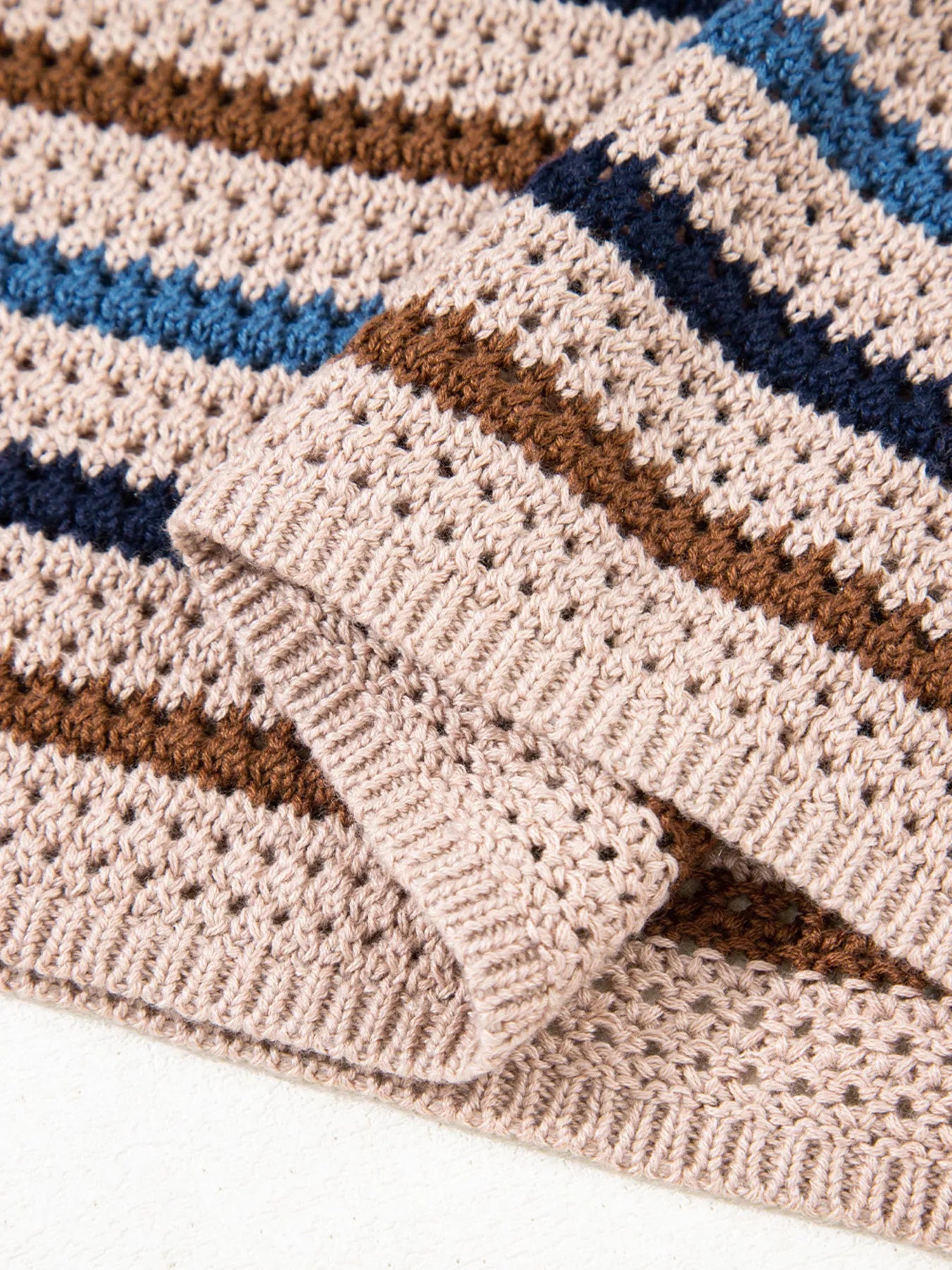 SYNZ Knit Tops Multicolour Striped Knitted Drop Shoulder Round Neck Sweater