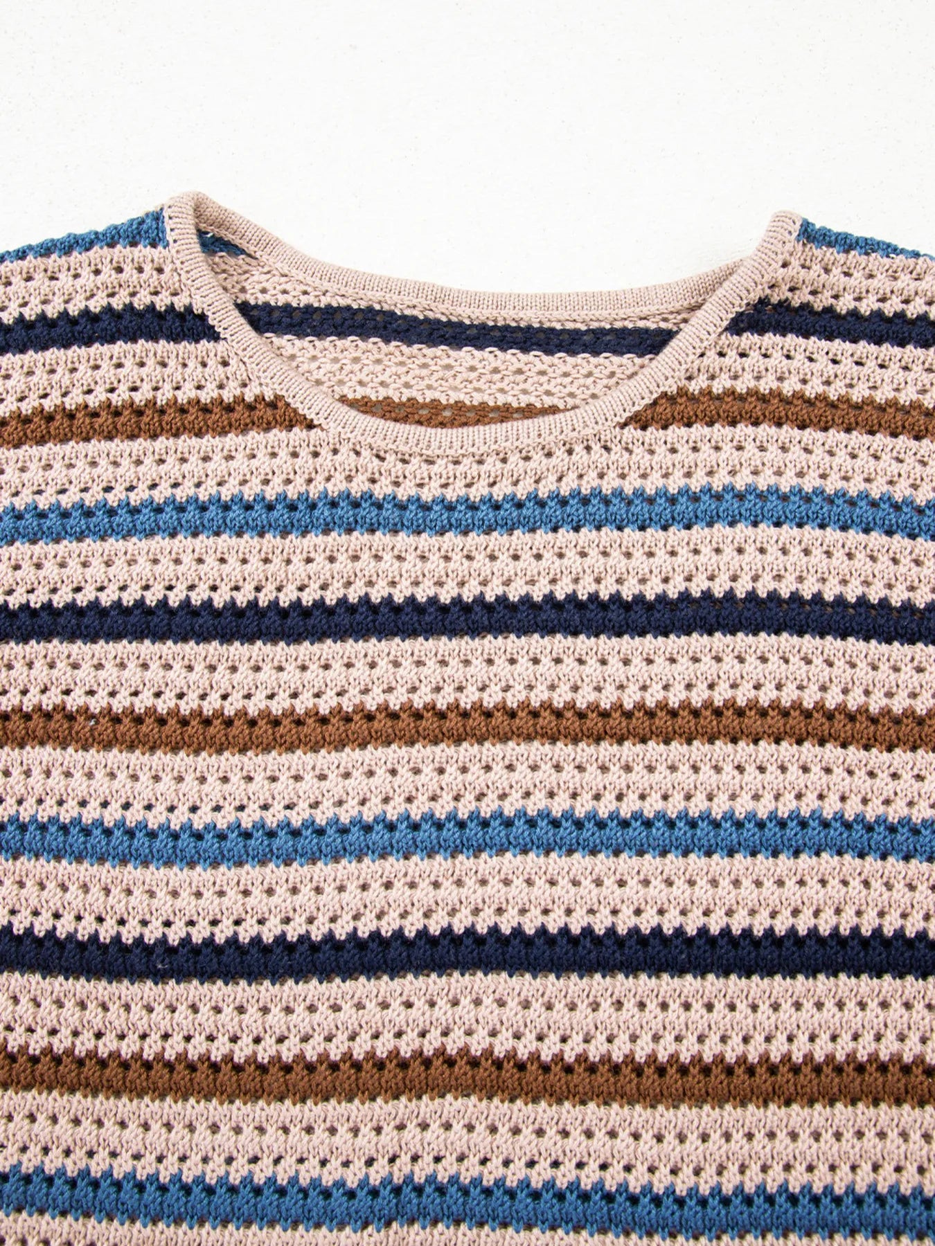 SYNZ Knit Tops Multicolour Striped Knitted Drop Shoulder Round Neck Sweater